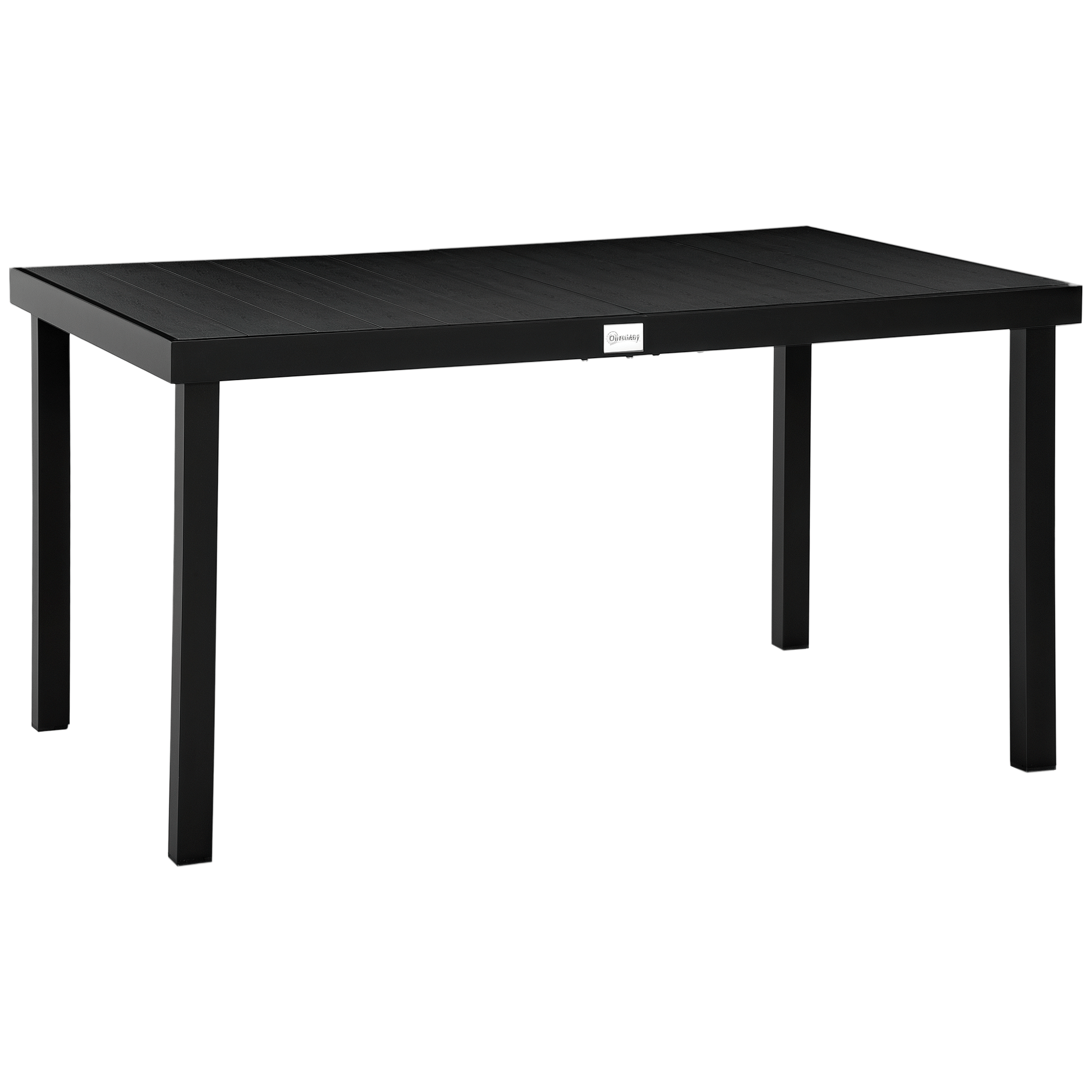 Black Aluminum Patio Dining Table for 6, Wood-Like Top