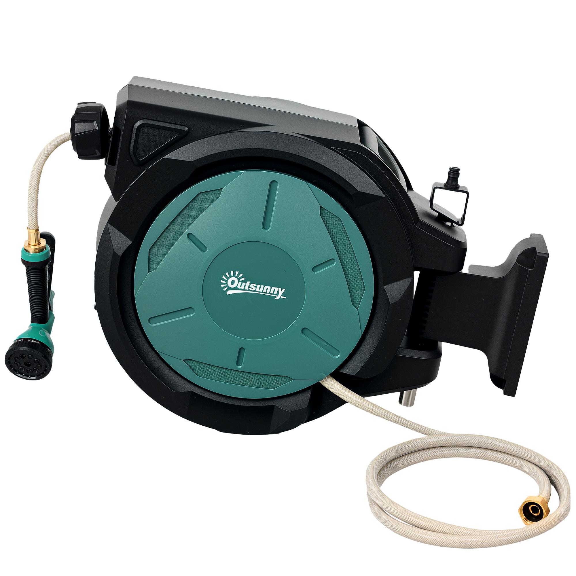 Black 30m Retractable Hose Reel with 180° Swivel for Garden Watering