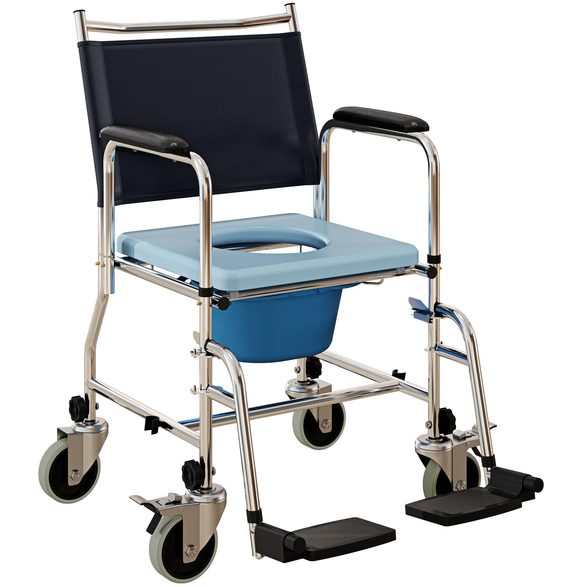 Padded Rolling Commode Chair with 300 lb Capacity