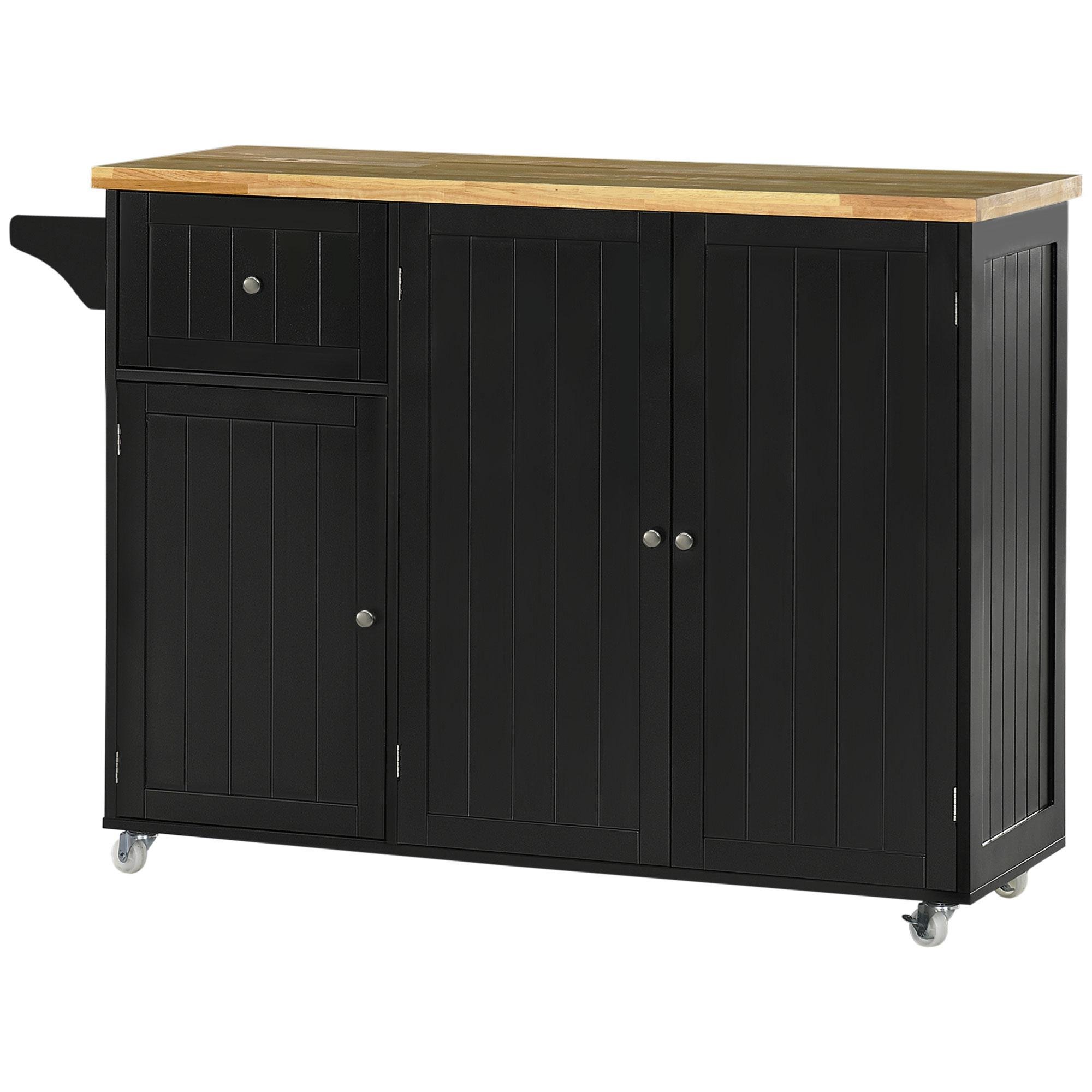 Black 53 Inch Rubberwood Cart with Storage