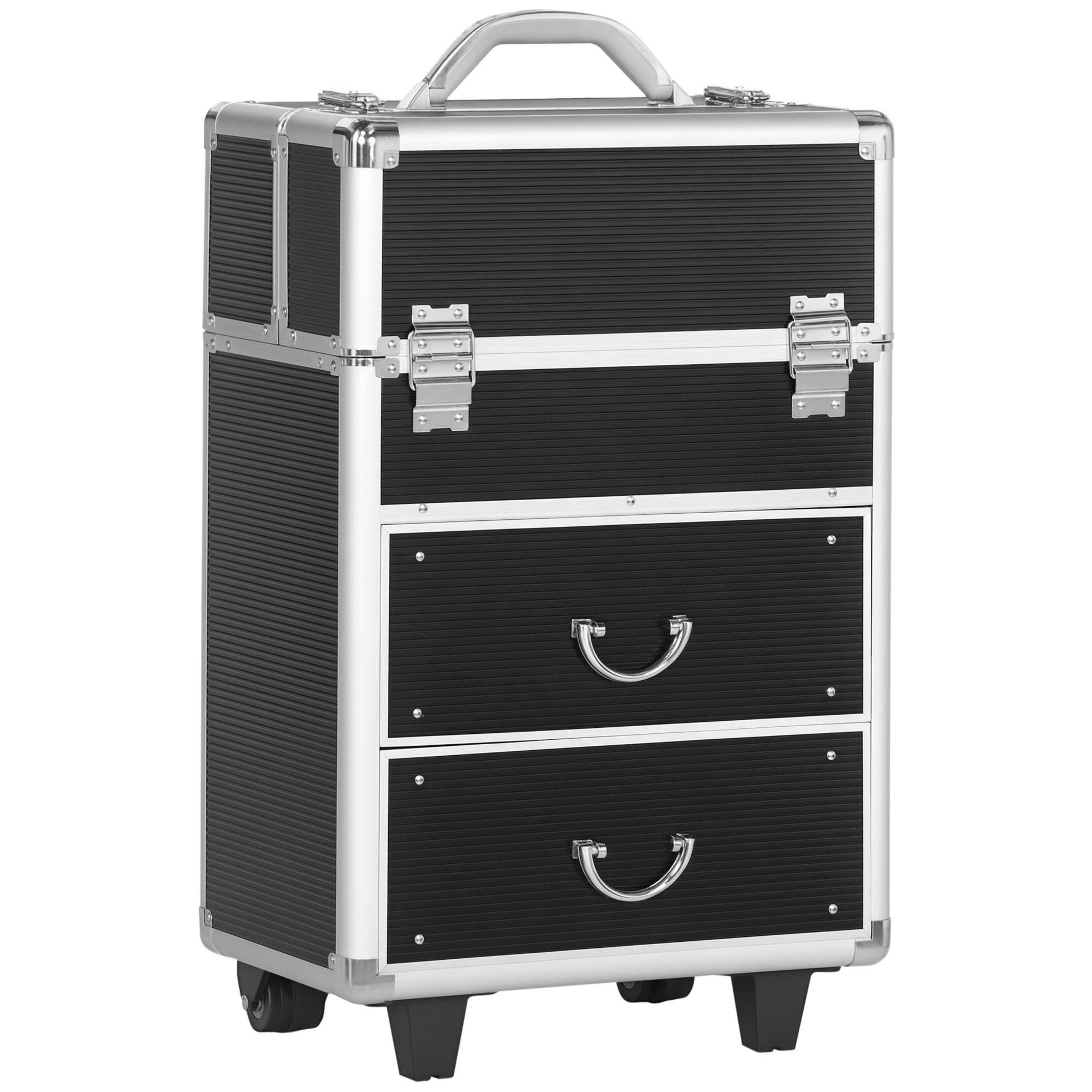 Black Aluminum Makeup Case with Rolling Trays