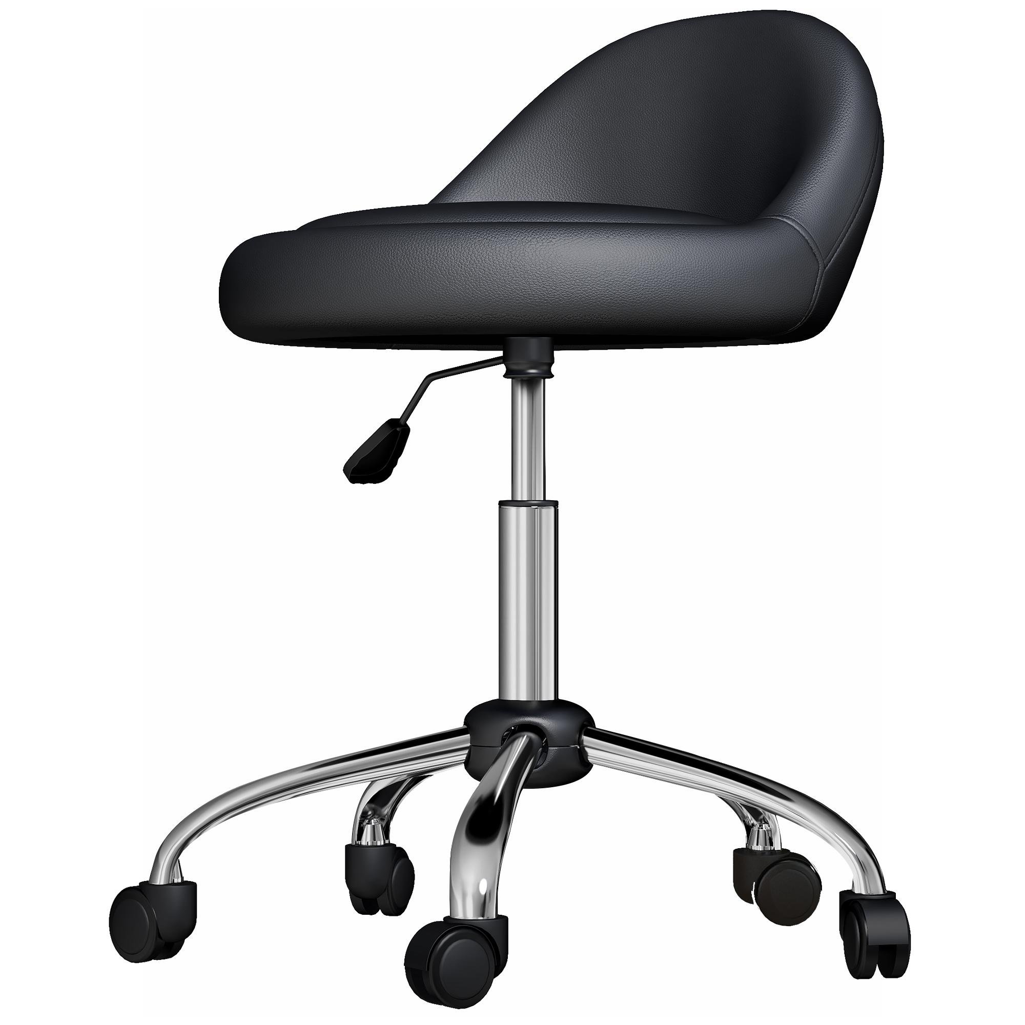 Black Adjustable Rolling Stool with Padded Seat