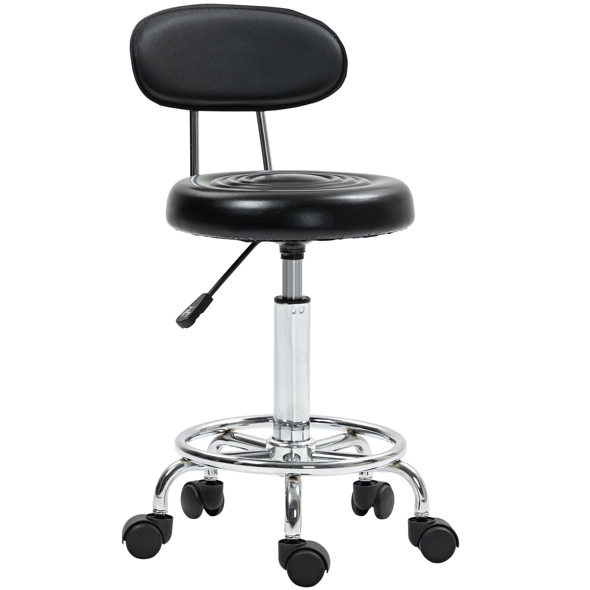 Black Spiral Salon Stool with Backrest and Wheels