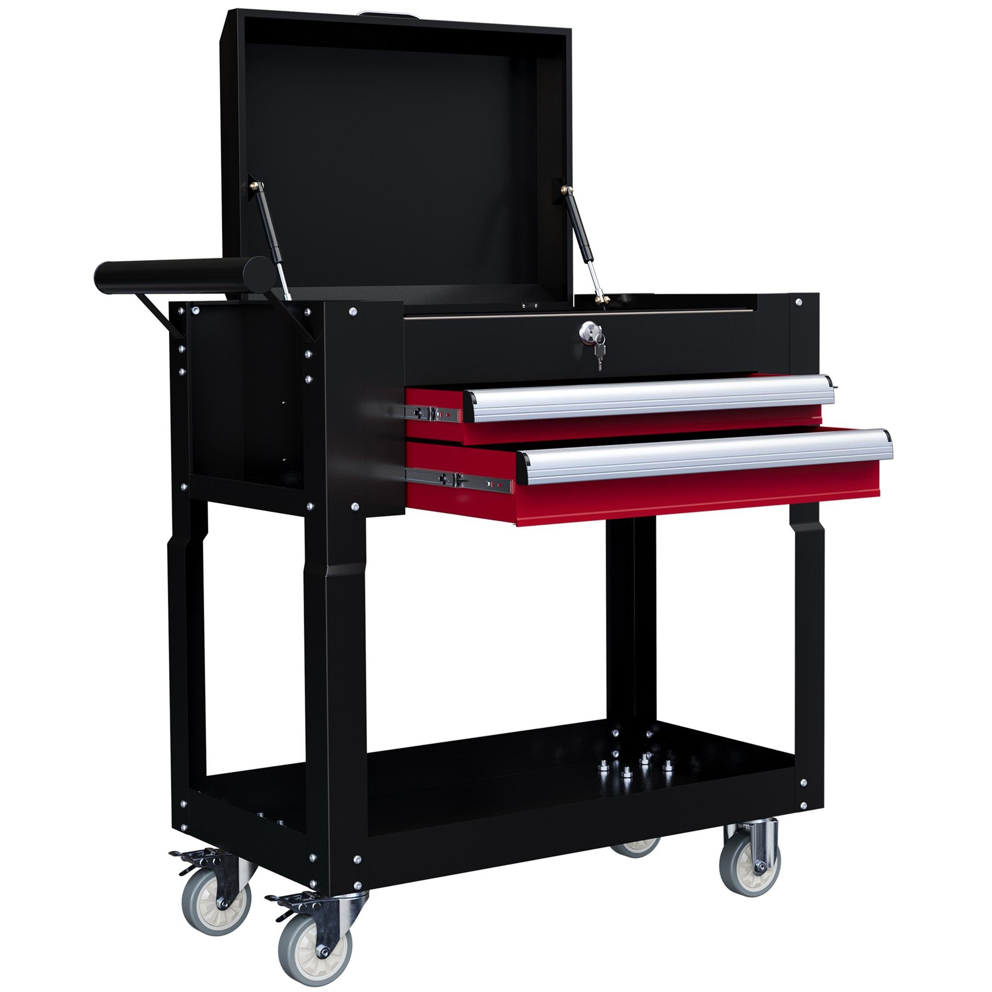 Black Metal Service Cart with Lockable Top Storage