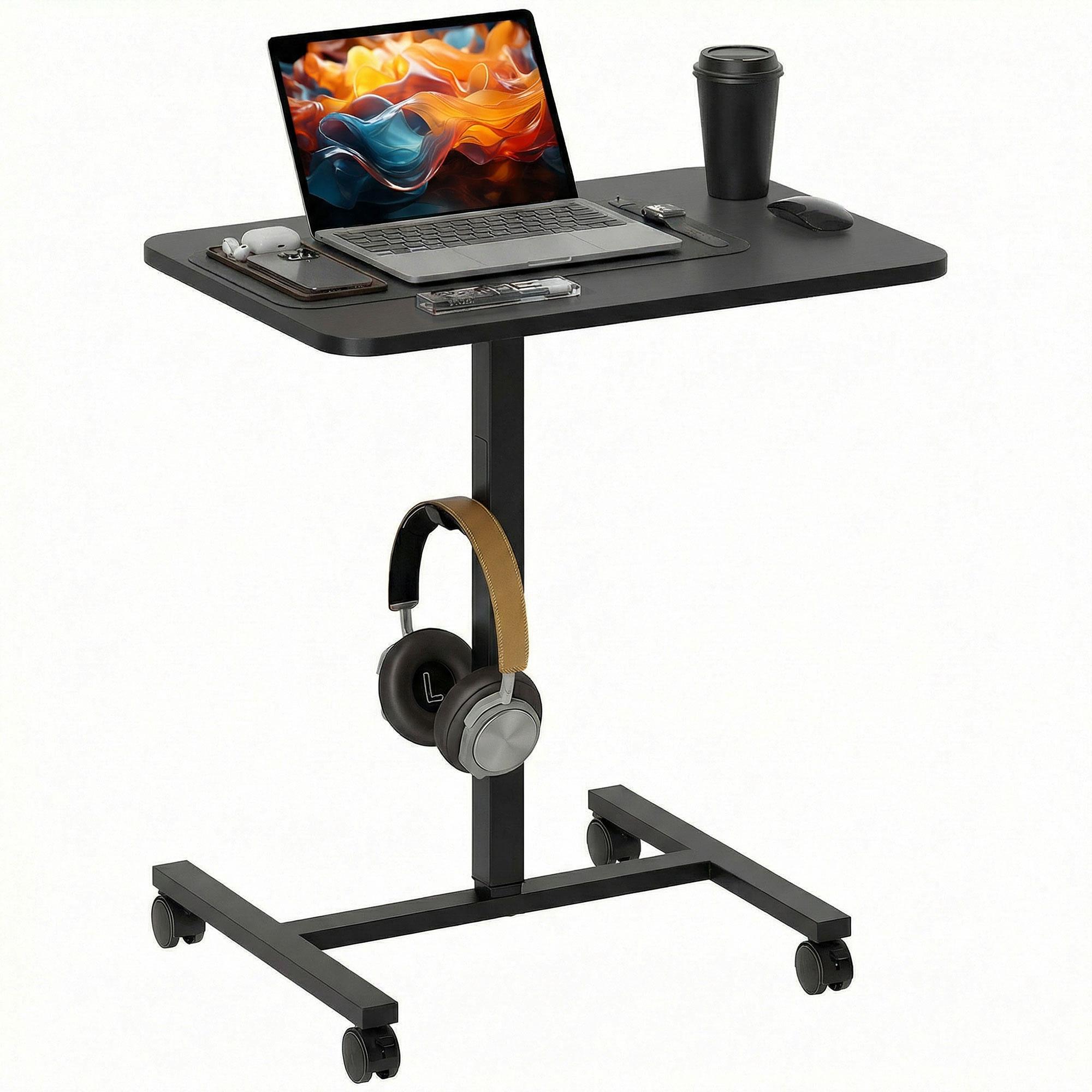 Black Rolling Standing Desk with Gas Lift, 28-Inch