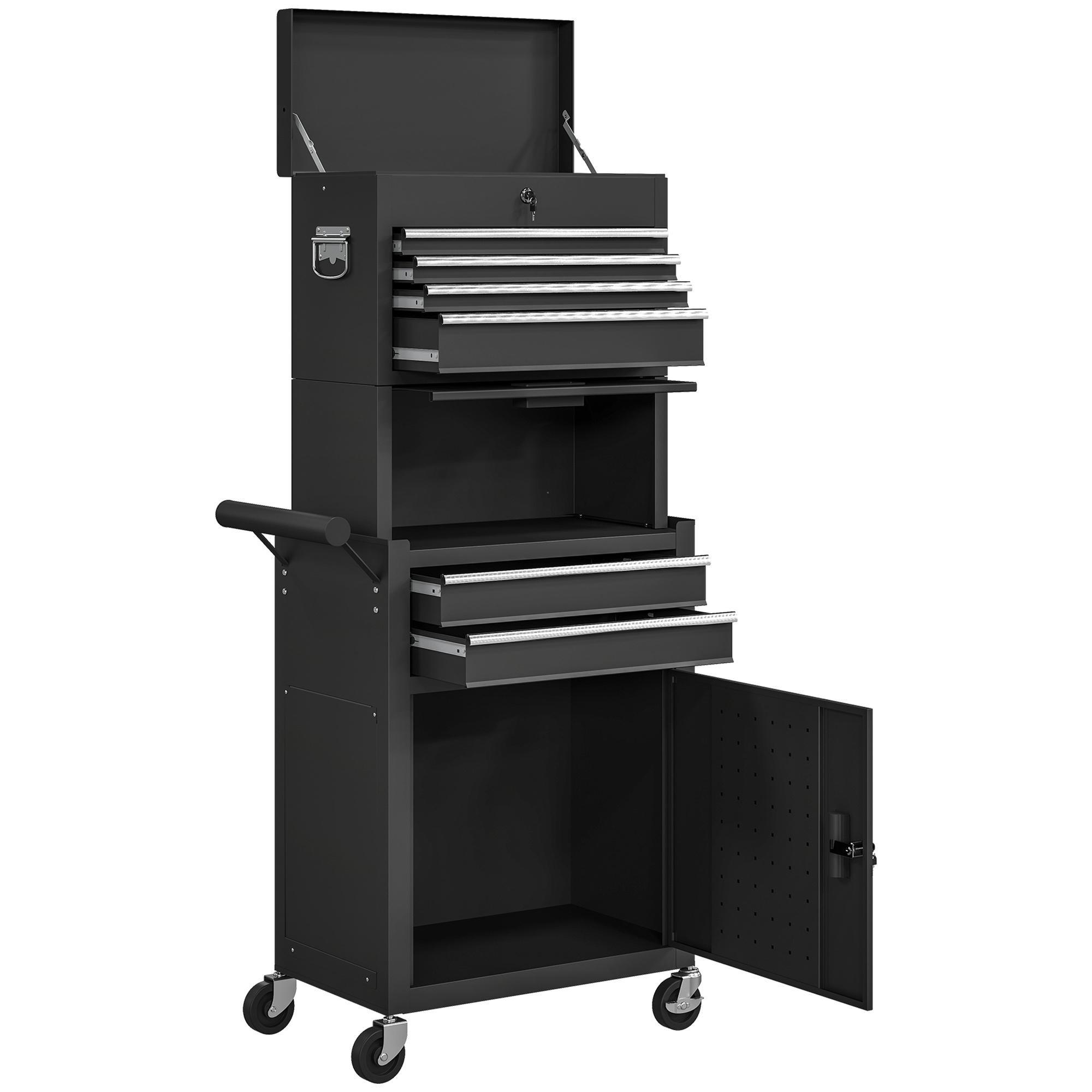 Black Steel 3-in-1 Tool Cabinet with 6 Drawers