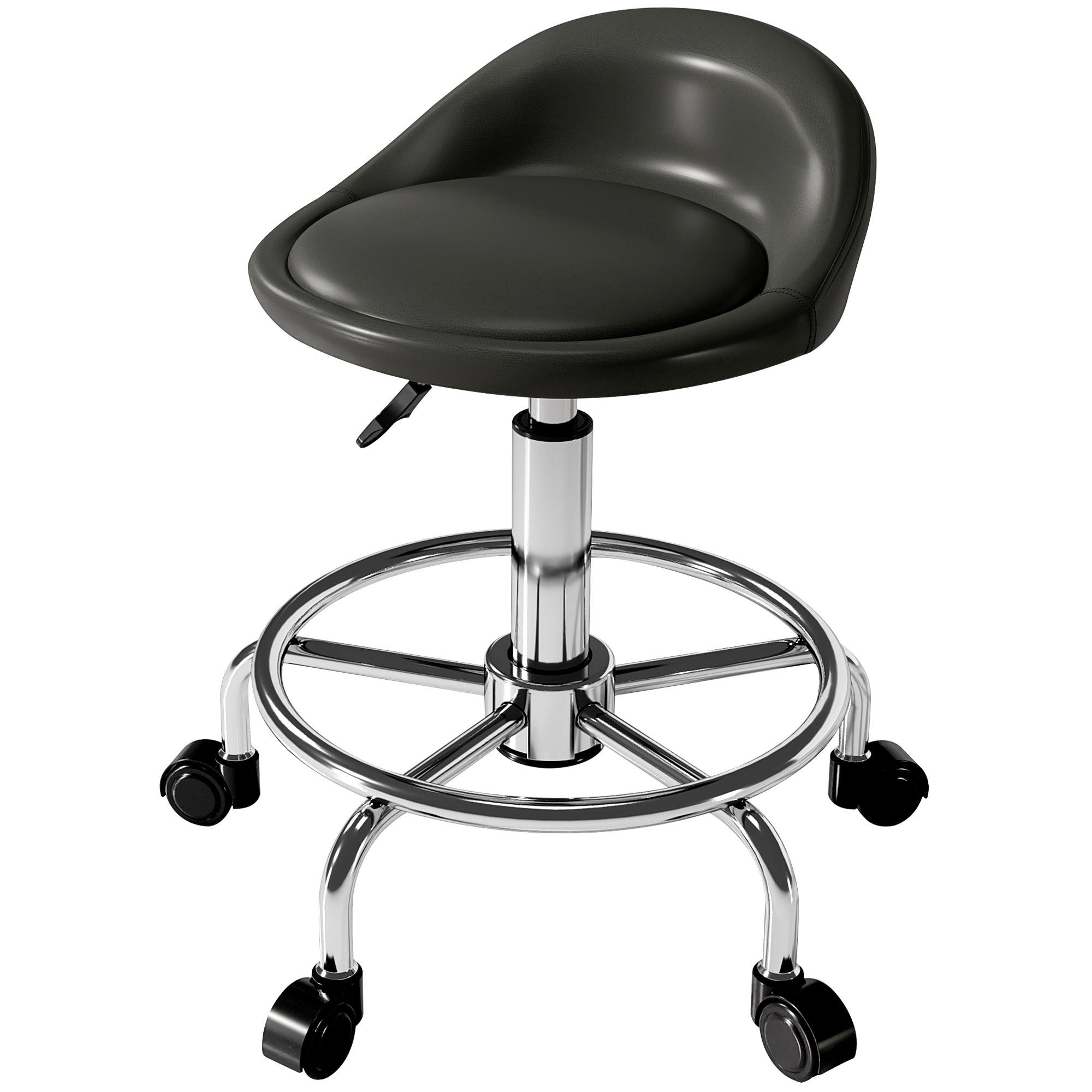 Black Height Adjustable Stool with Backrest and Foot Rest
