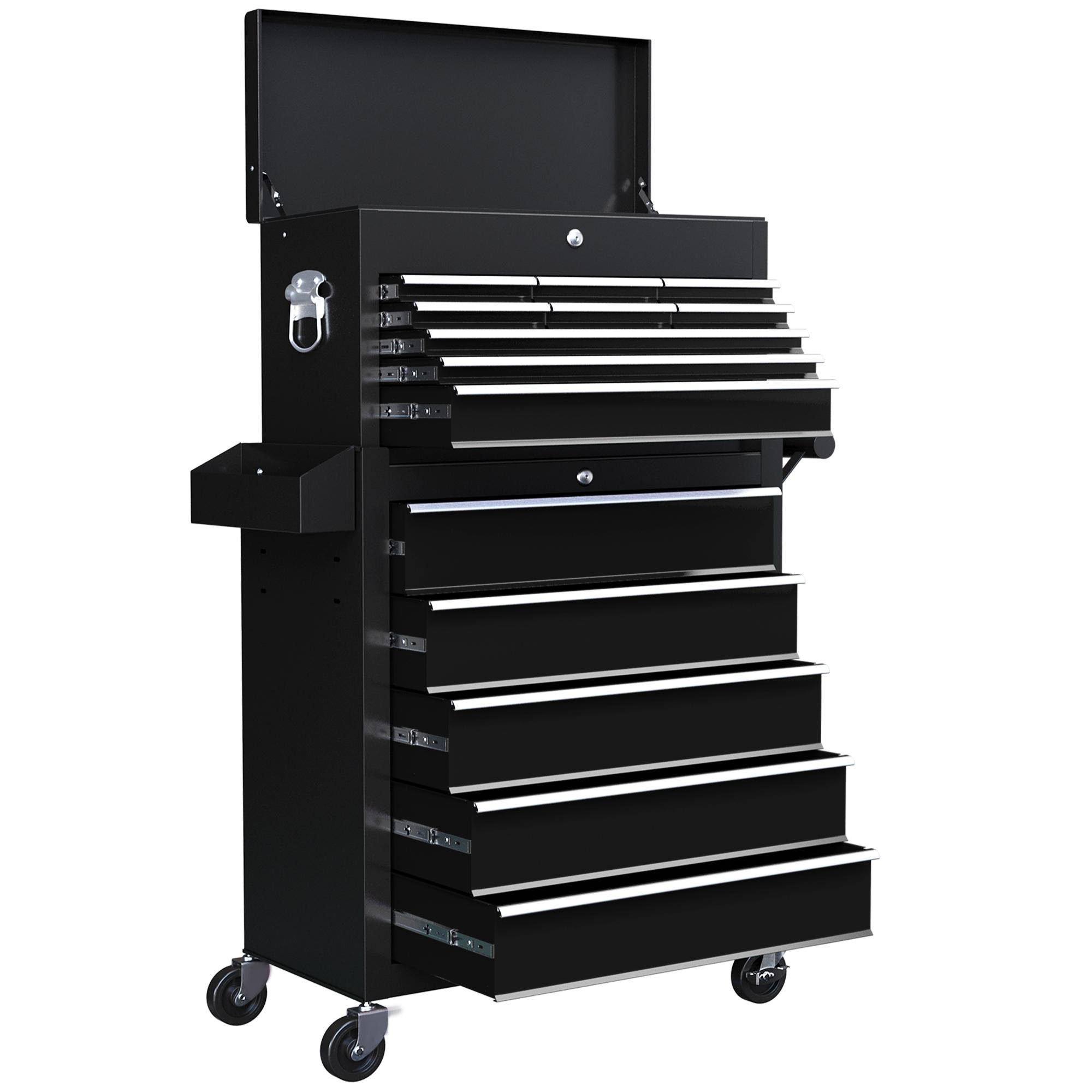 Black 14 Drawer Tool Chest with Detachable Top Toolbox
