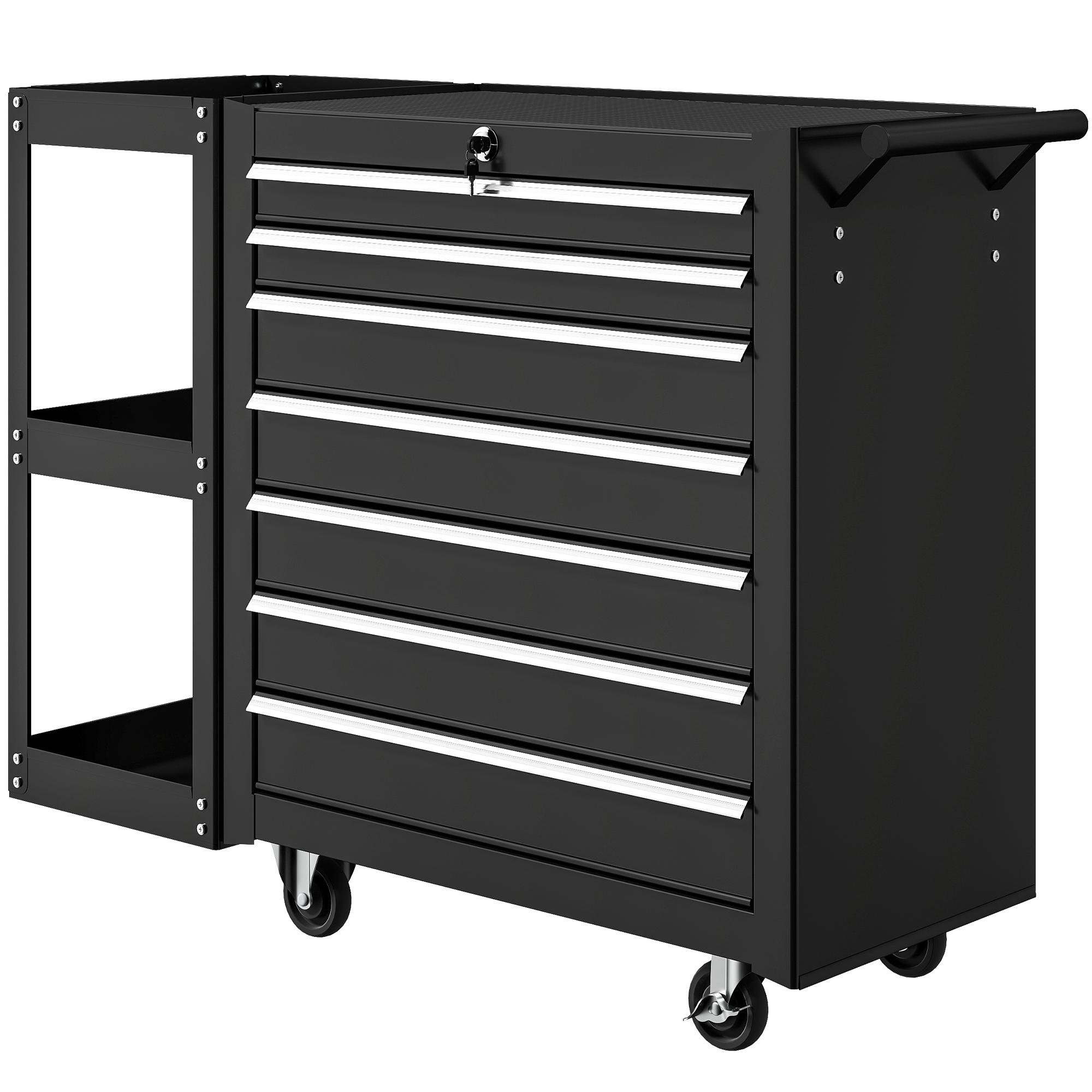 Black Seven Drawer Tool Chest with Detachable Side Shelf