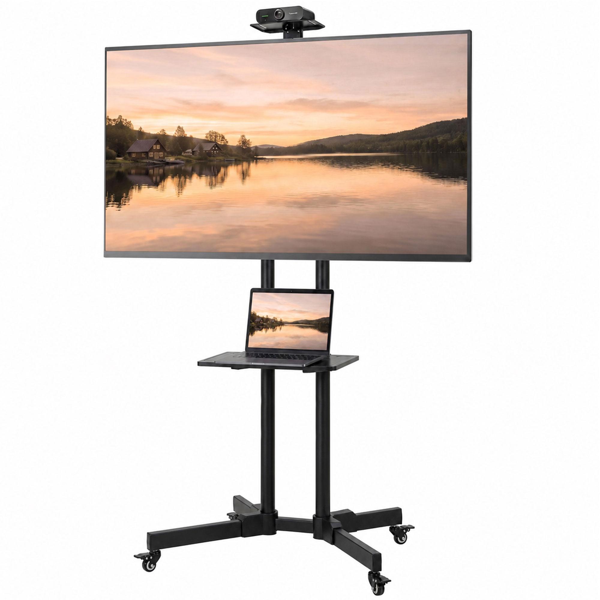 Black Rolling TV Stand, 32-75 Inch with Tilt