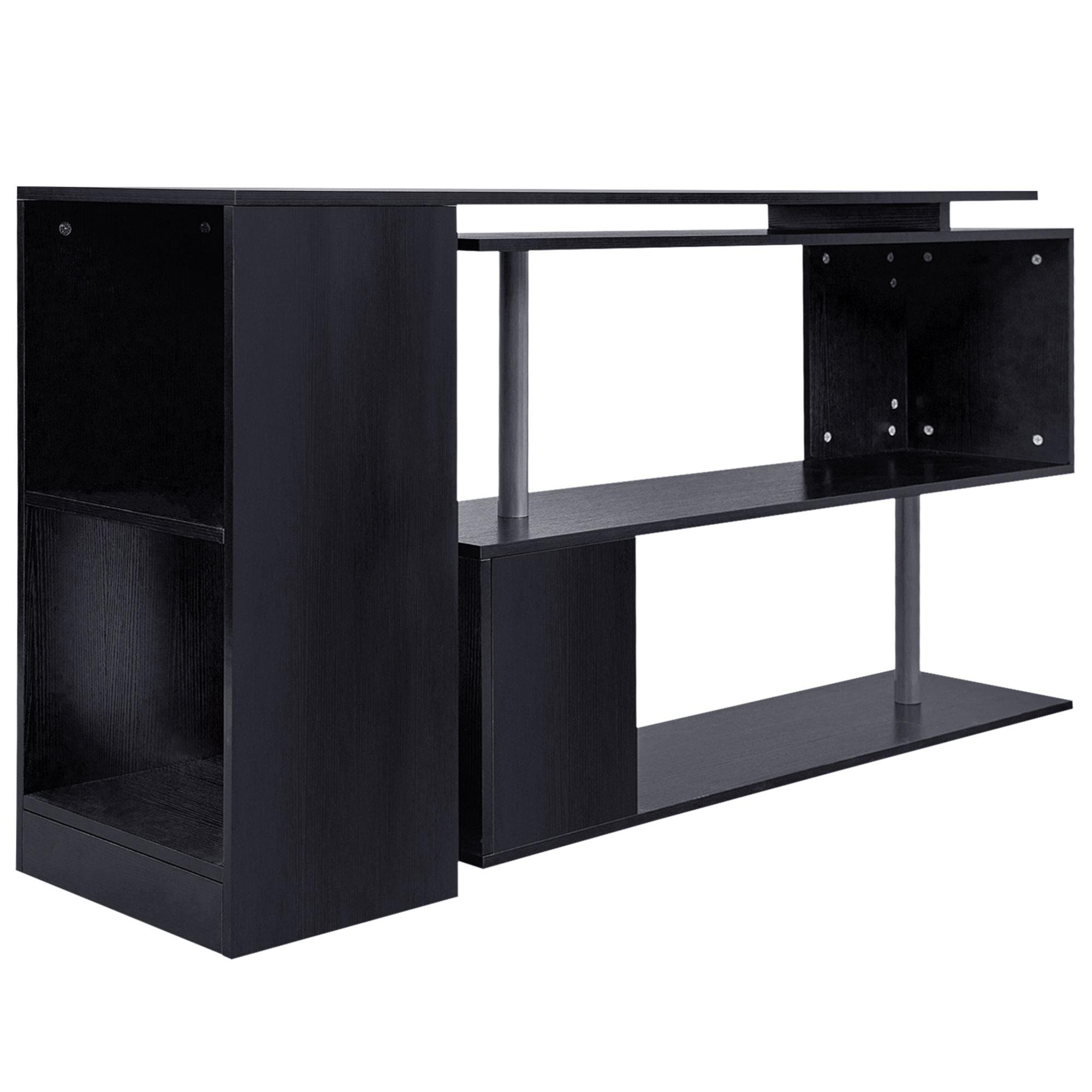 Black Rotating Computer Desk, 55-Inch Corner Workstation