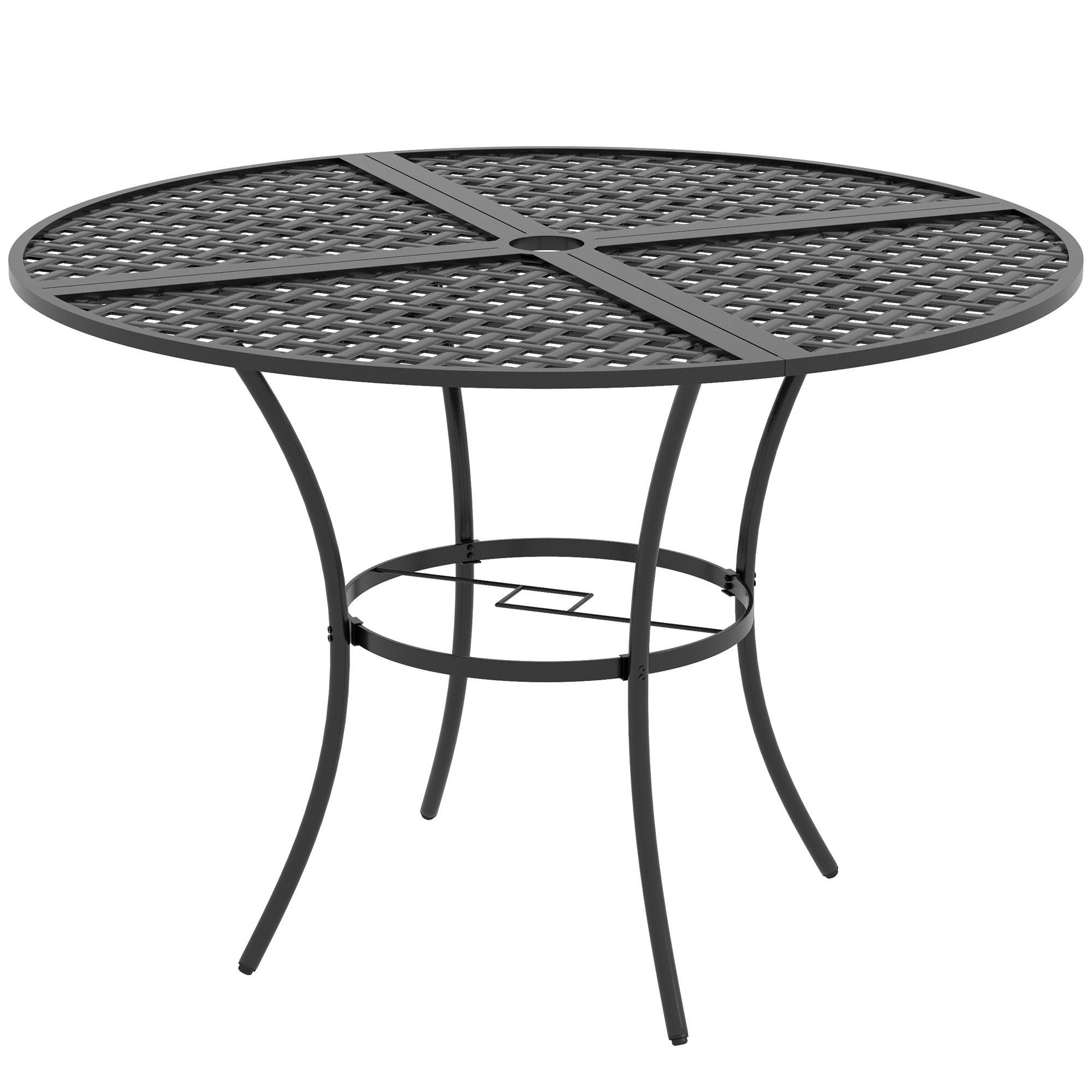 Black 41.7 inch steel table with umbrella hole
