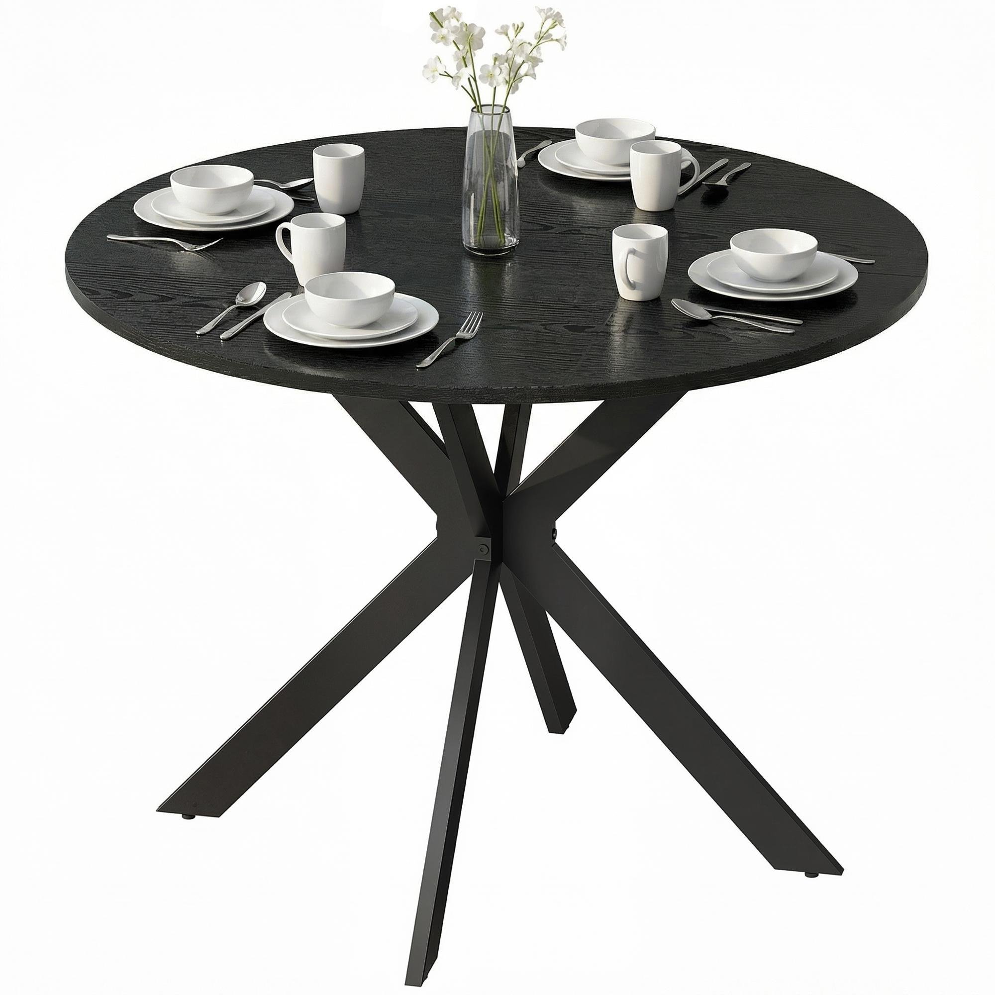 Black 39 Inch Veneer Table with Steel Legs
