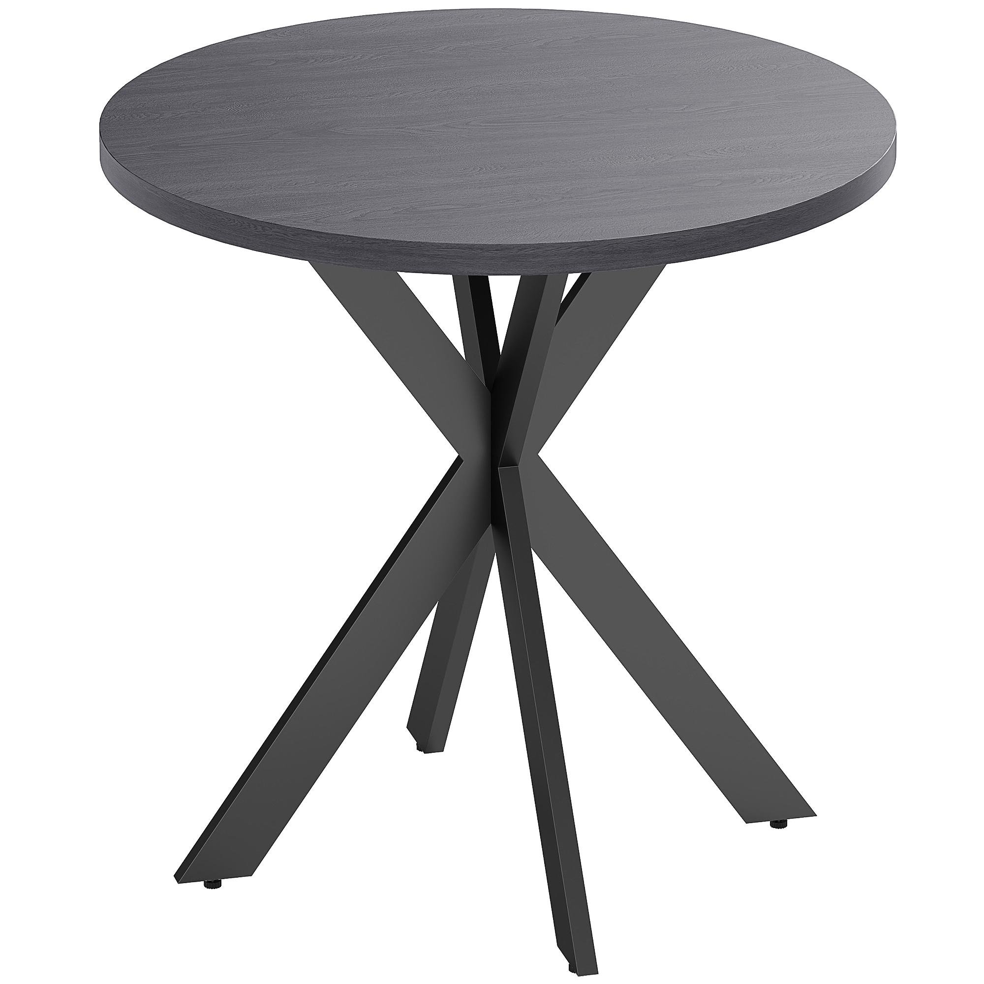 Black Faux Stone Table with Crossed Steel Legs, 29.5-Inch