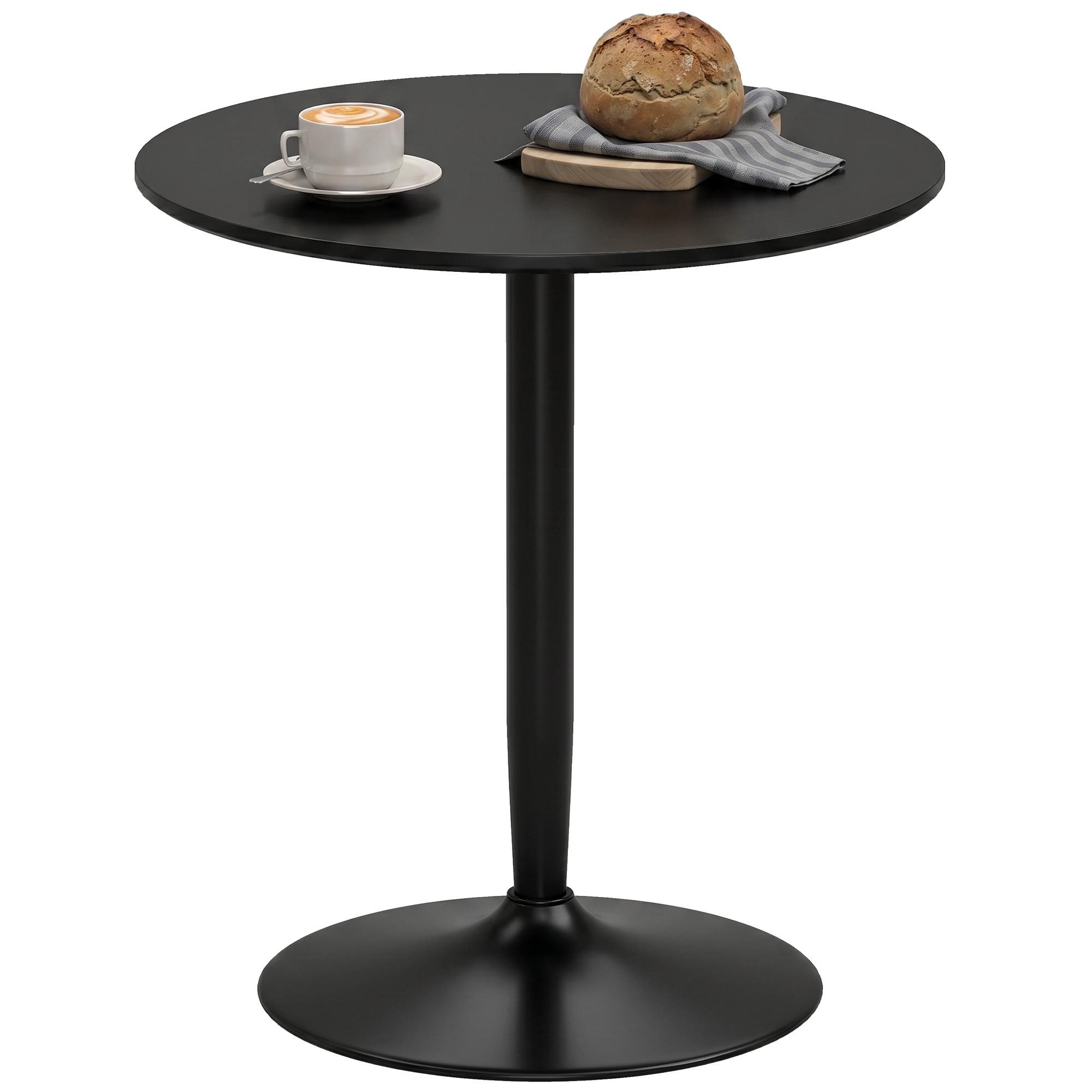 Black Round Dining Table for Two with Steel Pedestal Base