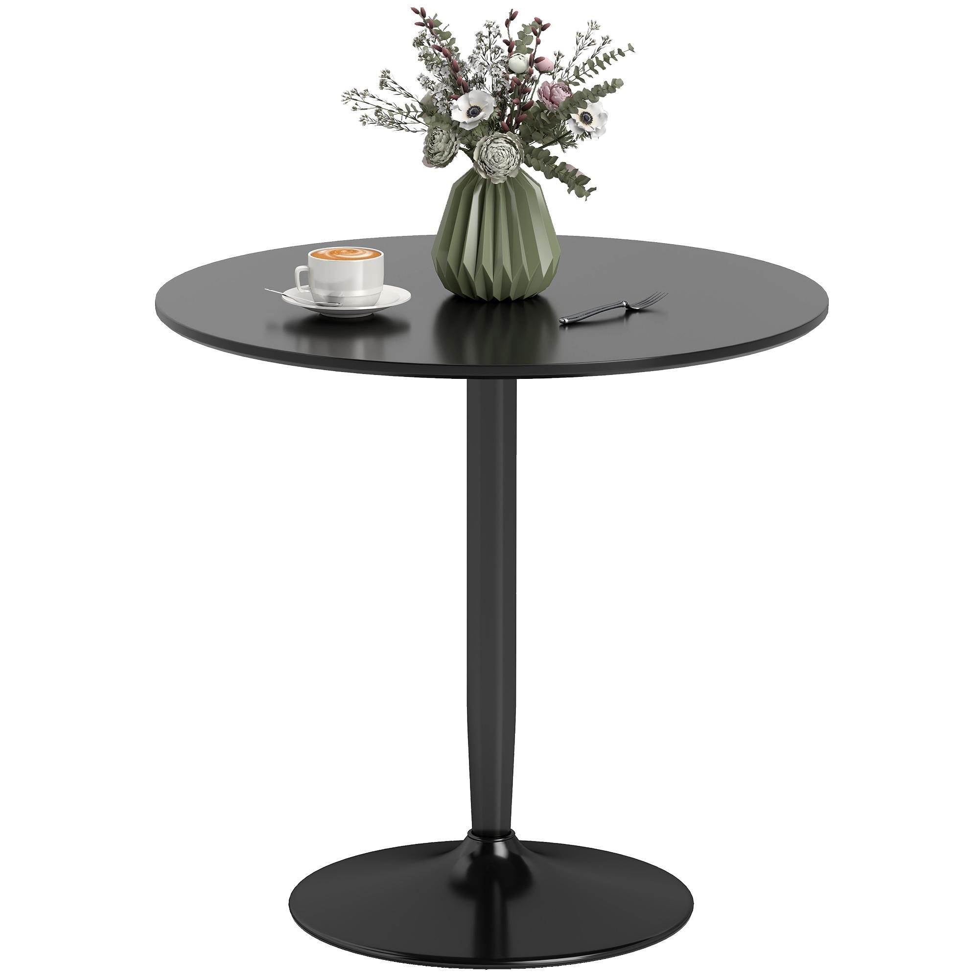 Black MDF Pedestal Table for Two, 31.5-Inch Round Top