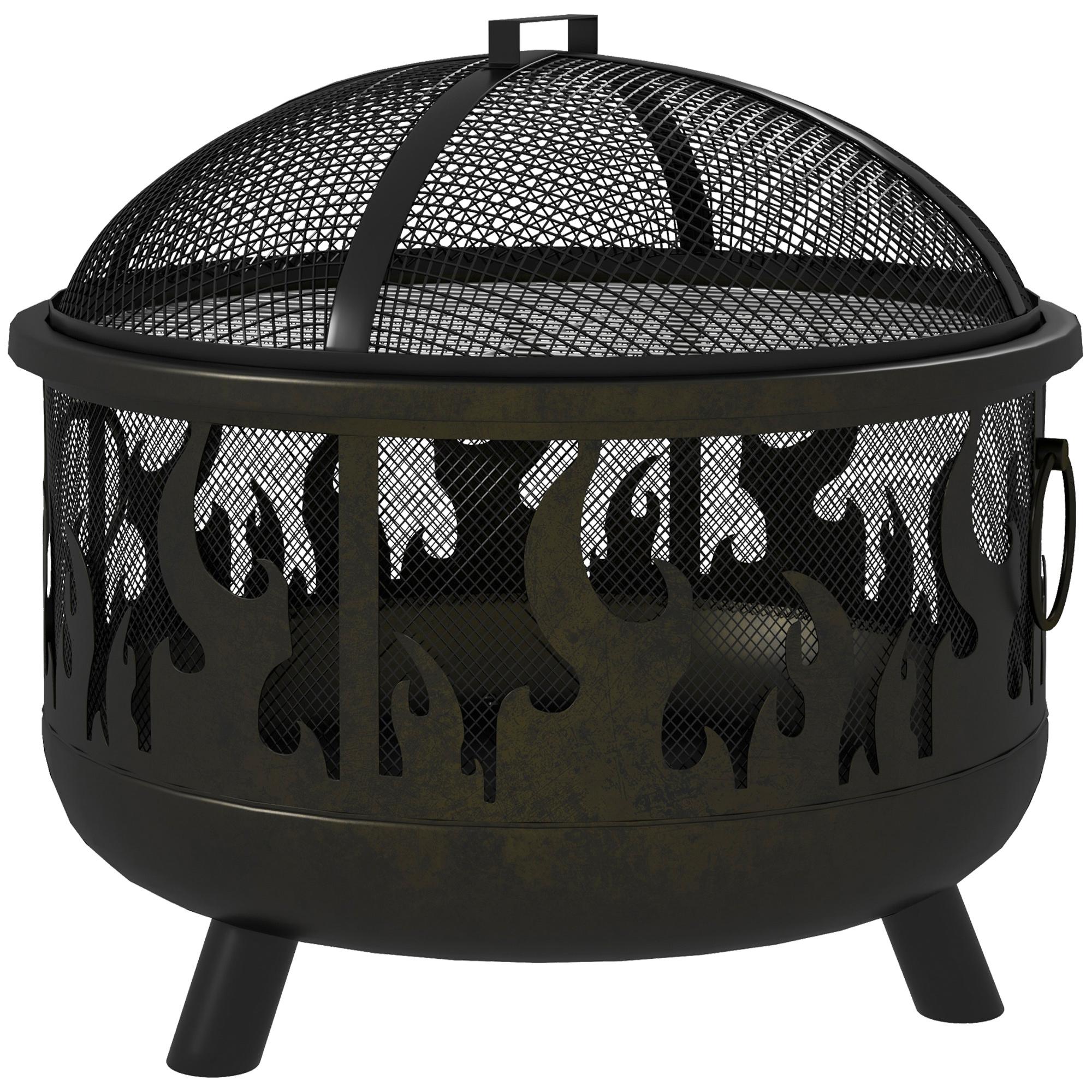 24 inch steel fire pit with grill grate and mesh lid