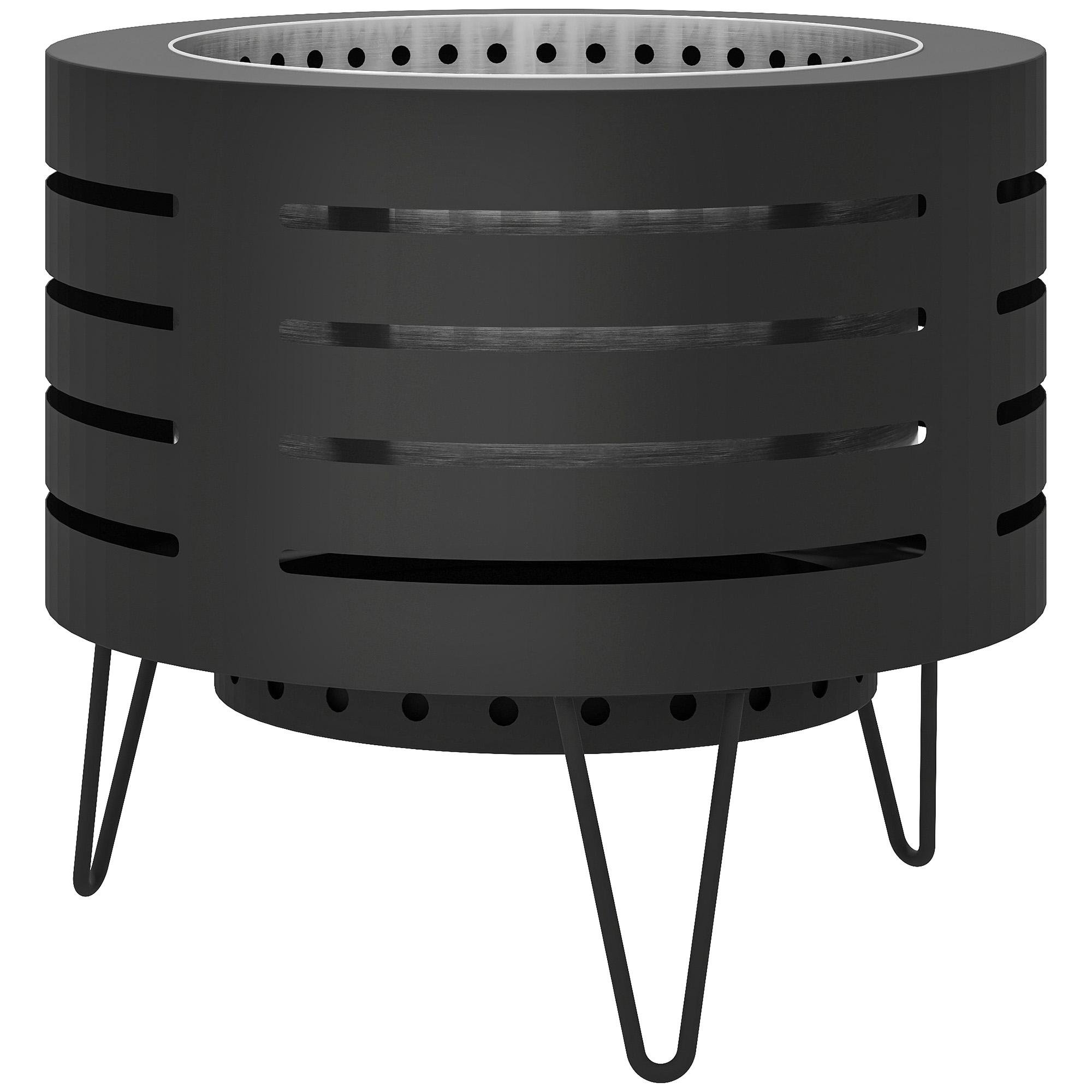 22.8 Inch Black Fire Pit with Ash Tray and Poker