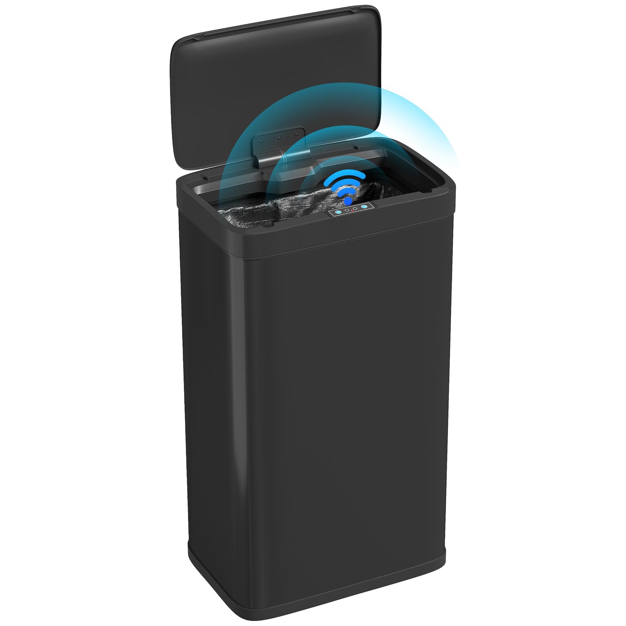 45l black sensor trash can with soft-close lid