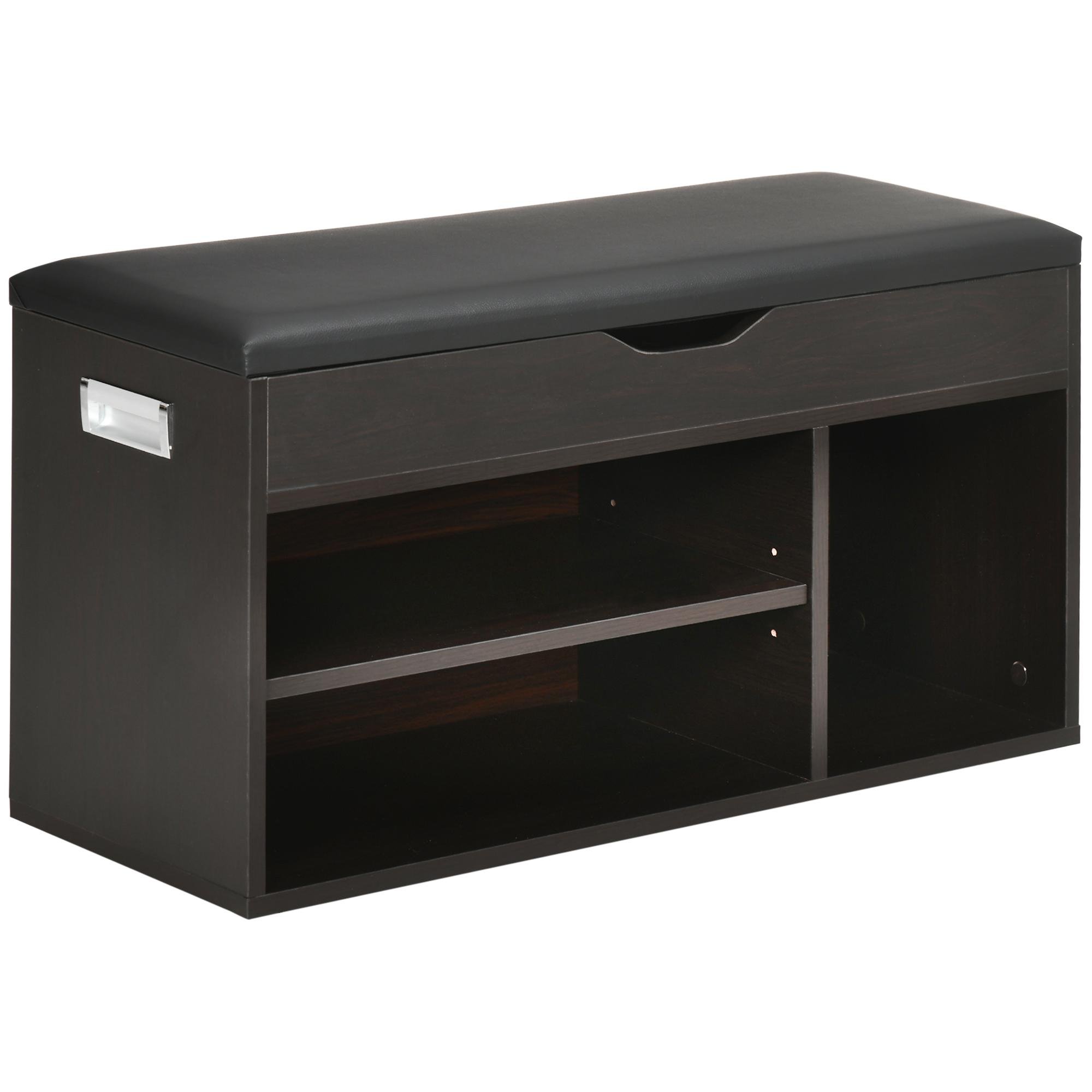Black Hidden Storage Shoe Bench with Padded Seat