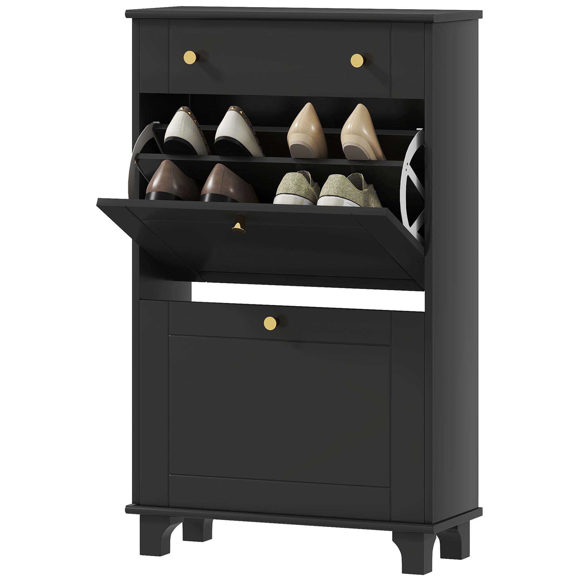 Black 8 Pair Shoe Cabinet with Adjustable Shelves