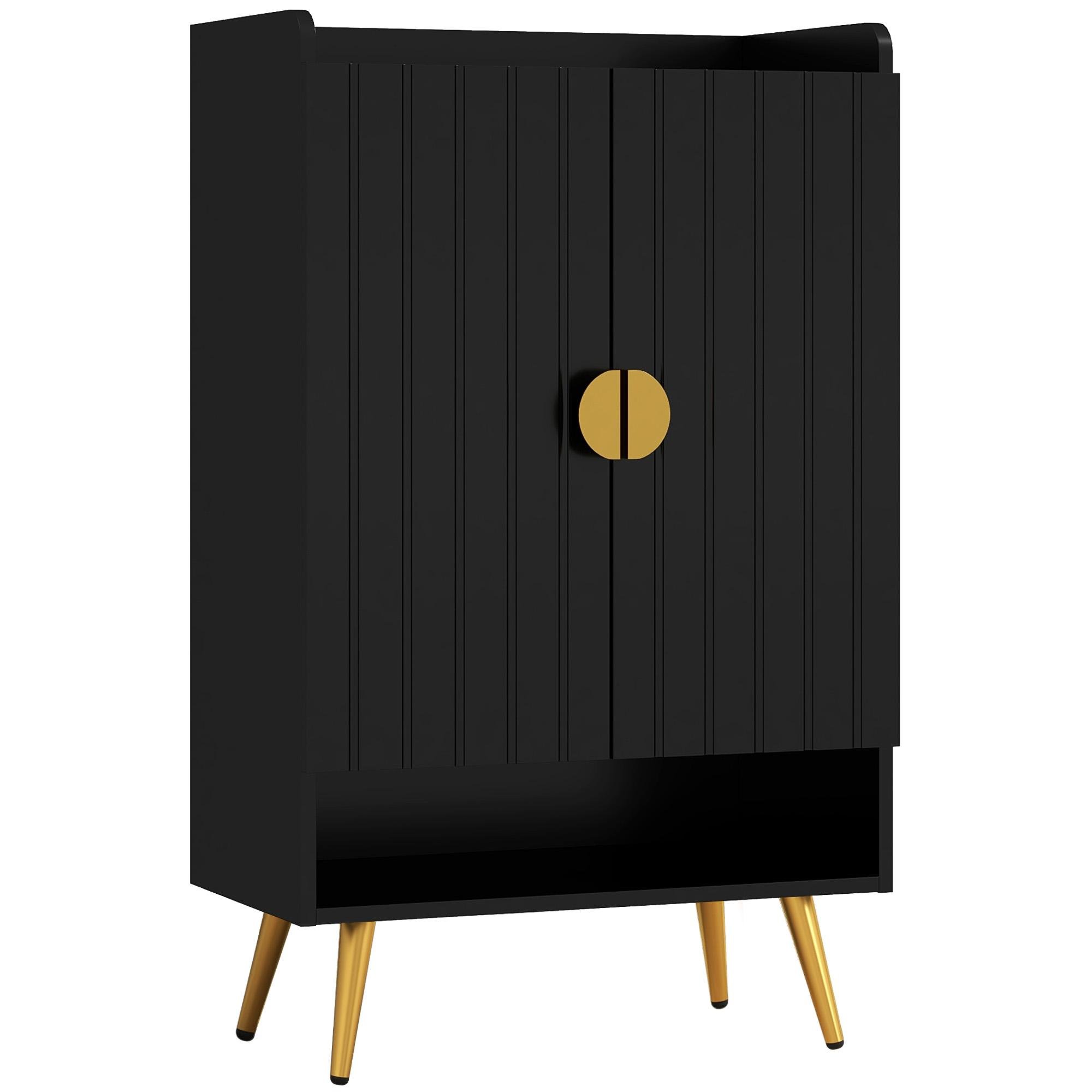 Black Beaded Shoe Cabinet with Adjustable Shelves