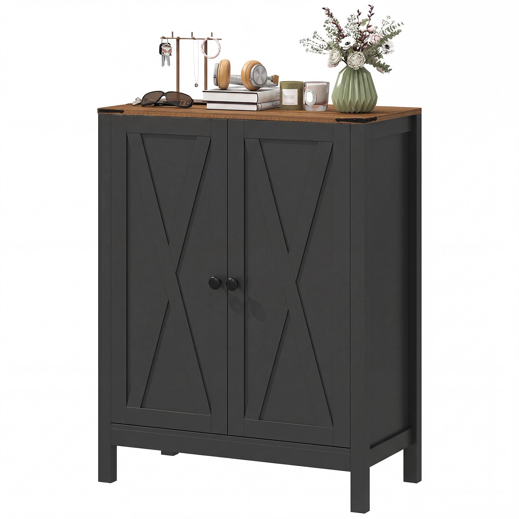 Black Barn Door Shoe Cabinet with Adjustable Shelves
