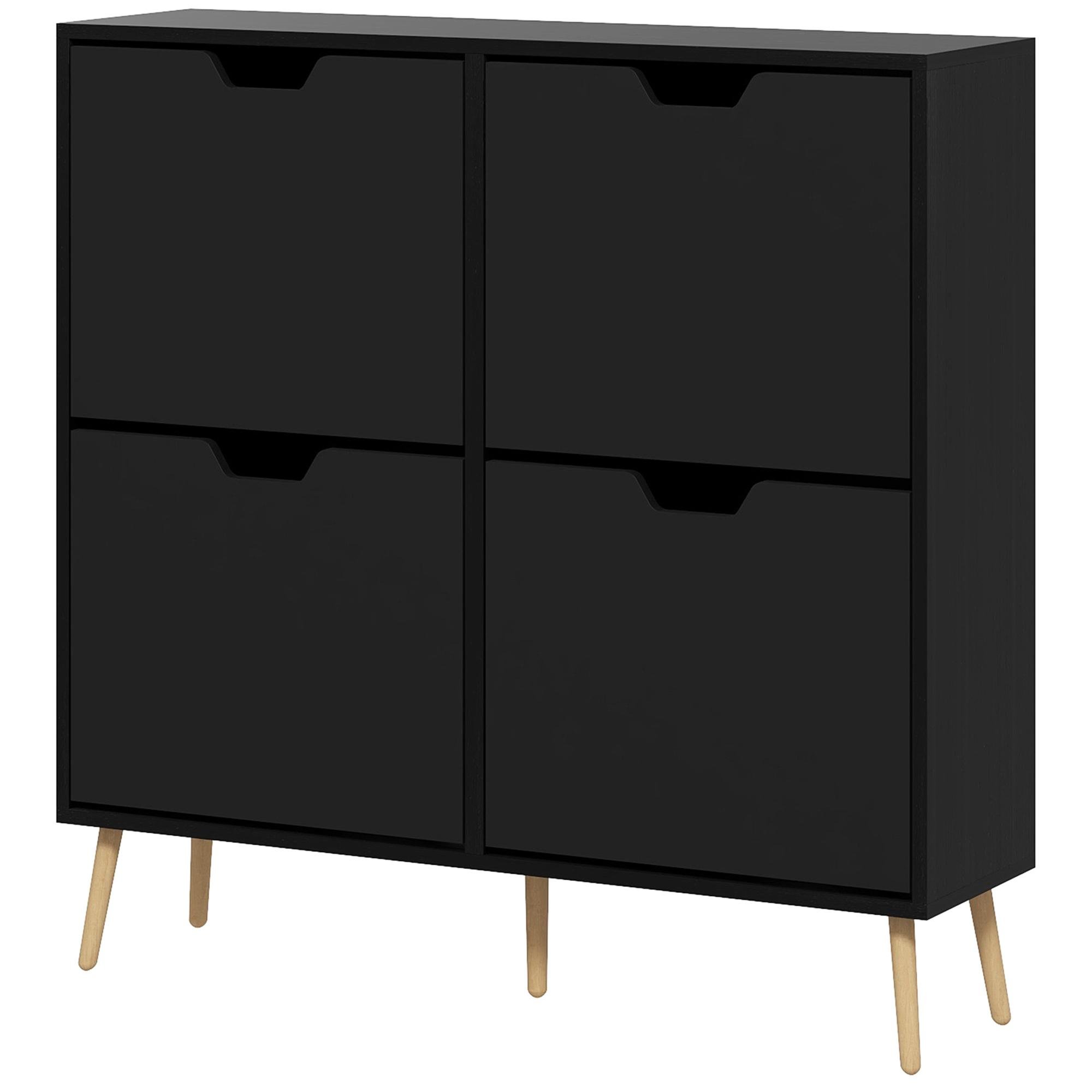 Black Adjustable Shoe Cabinet with Four Flip Drawers