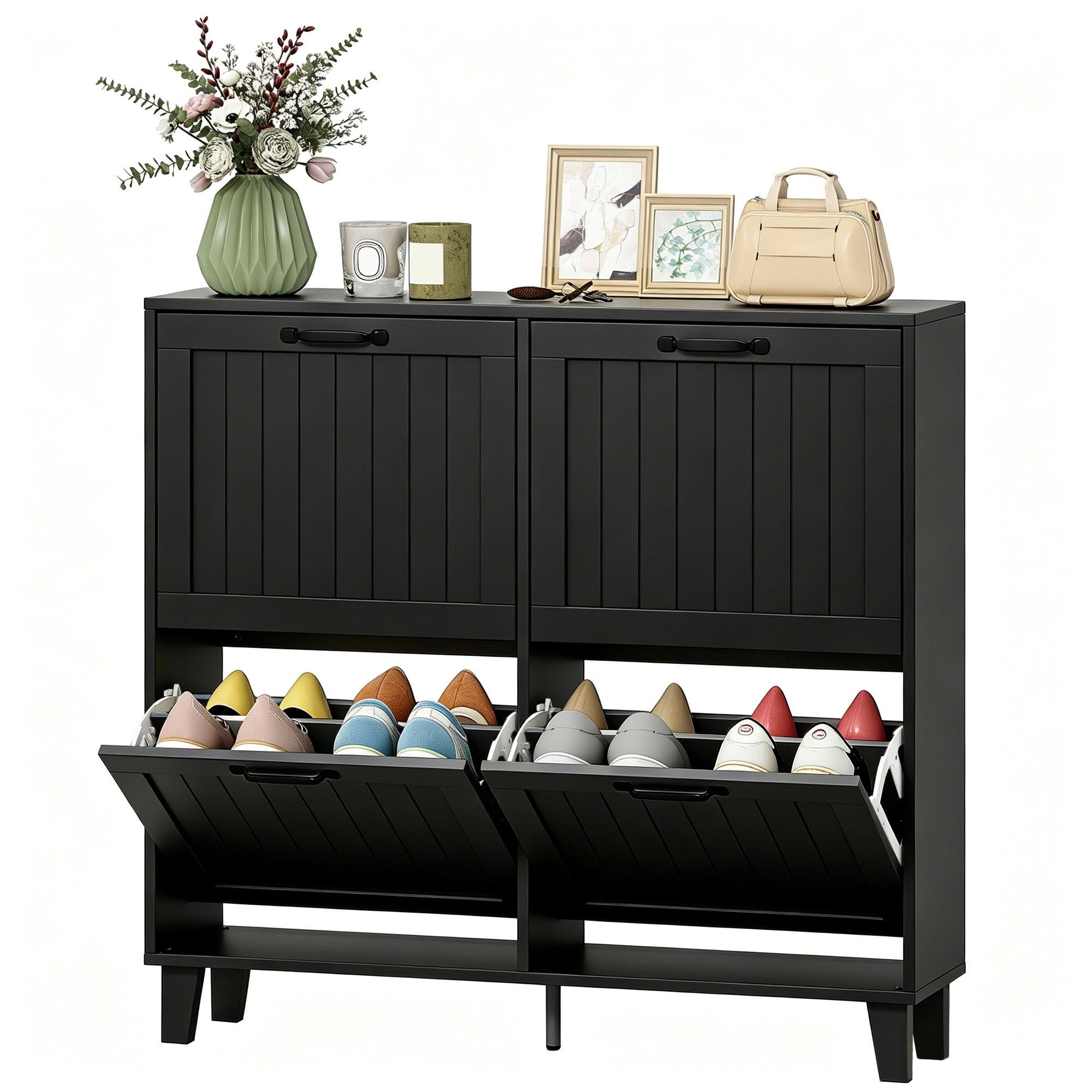 Black 16 20 Shoe Cabinet with Four Flip Drawers, 39.2 in Wide