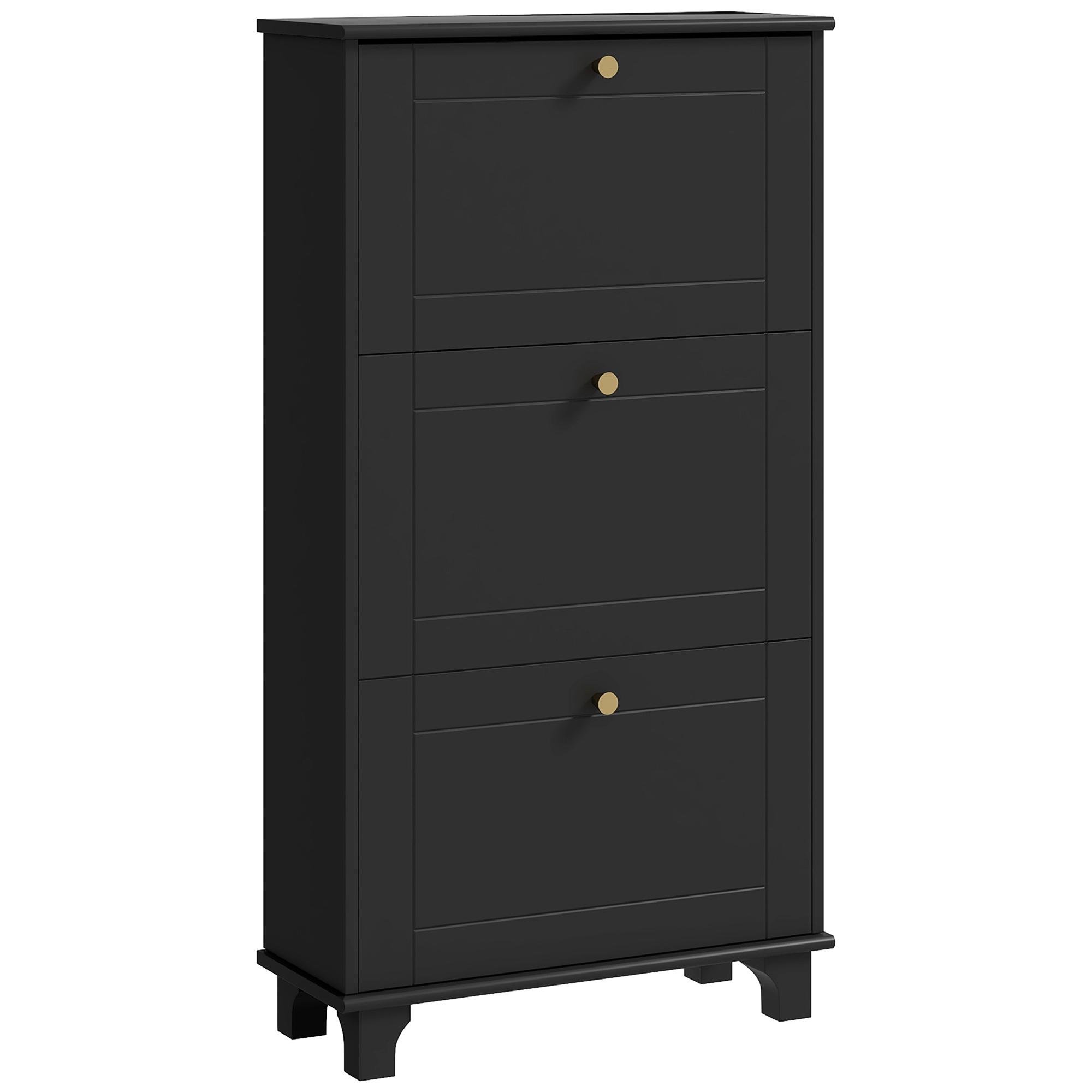 Black 12 Pair Shoe Cabinet with Adjustable Shelves