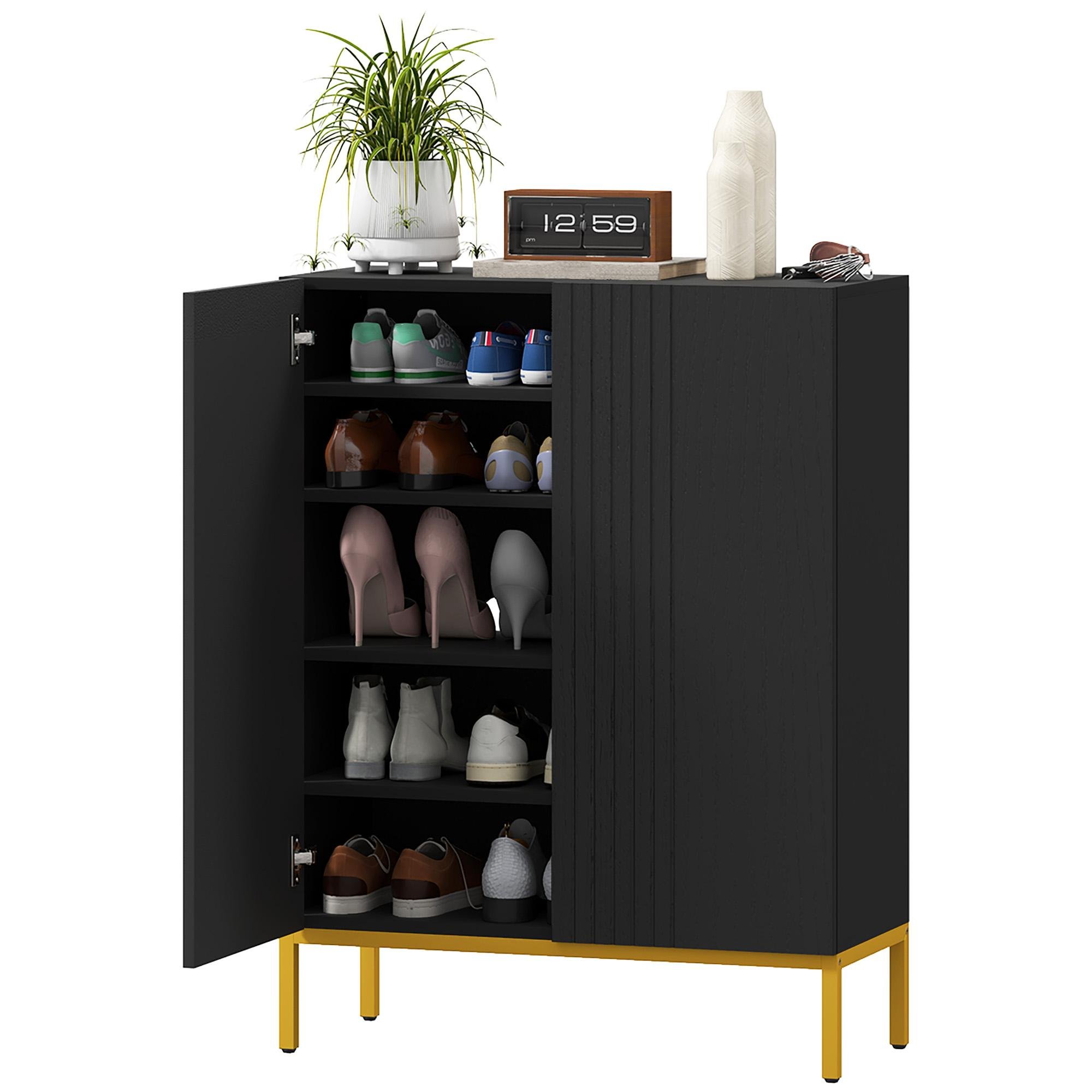 Black 15 20 Shoe Cabinet with Adjustable Shelves