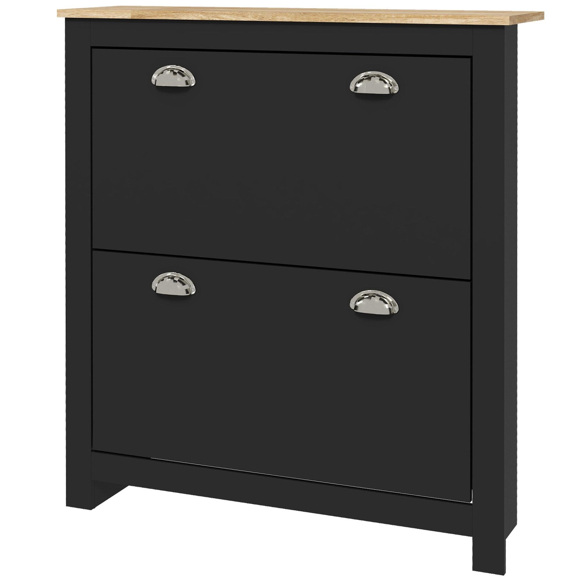Black Flip Drawer Shoe Cabinet with Adjustable Shelves