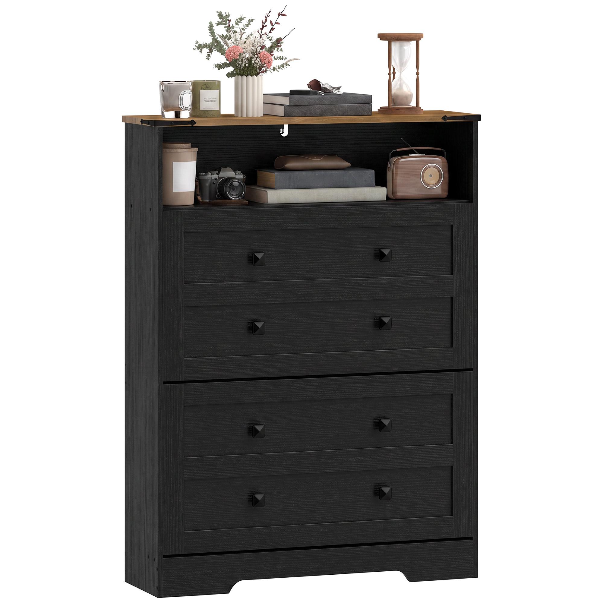 Black Narrow 12-16 Shoe Cabinet with Flip Drawers
