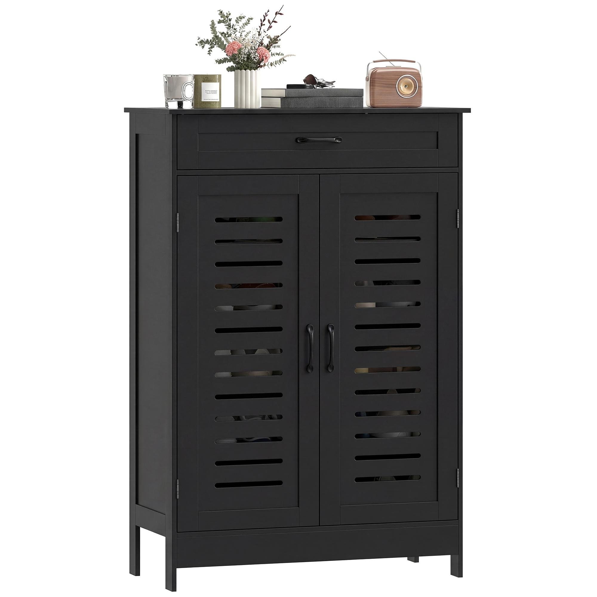 Black 20 Pair Louvered Cabinet with Adjustable Shelves