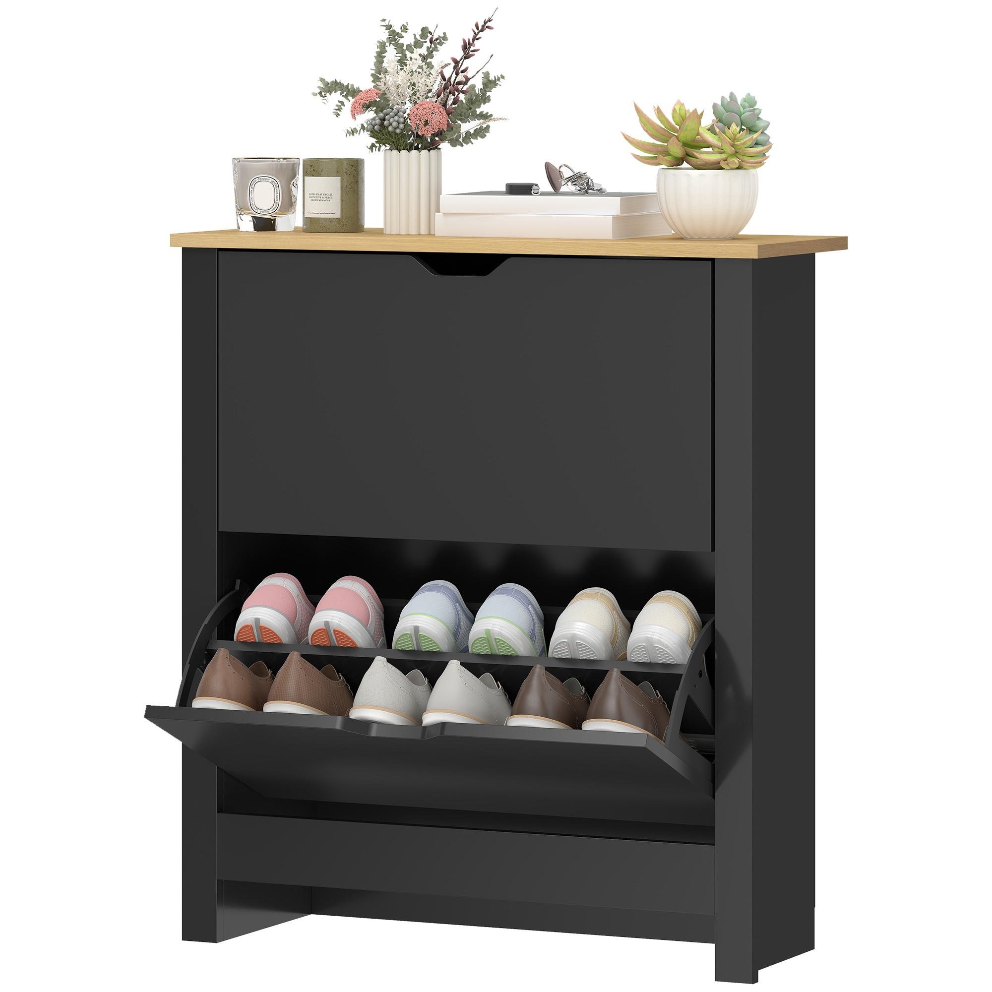 Black 8-12 Pair Shoe Cabinet with Adjustable Shelves