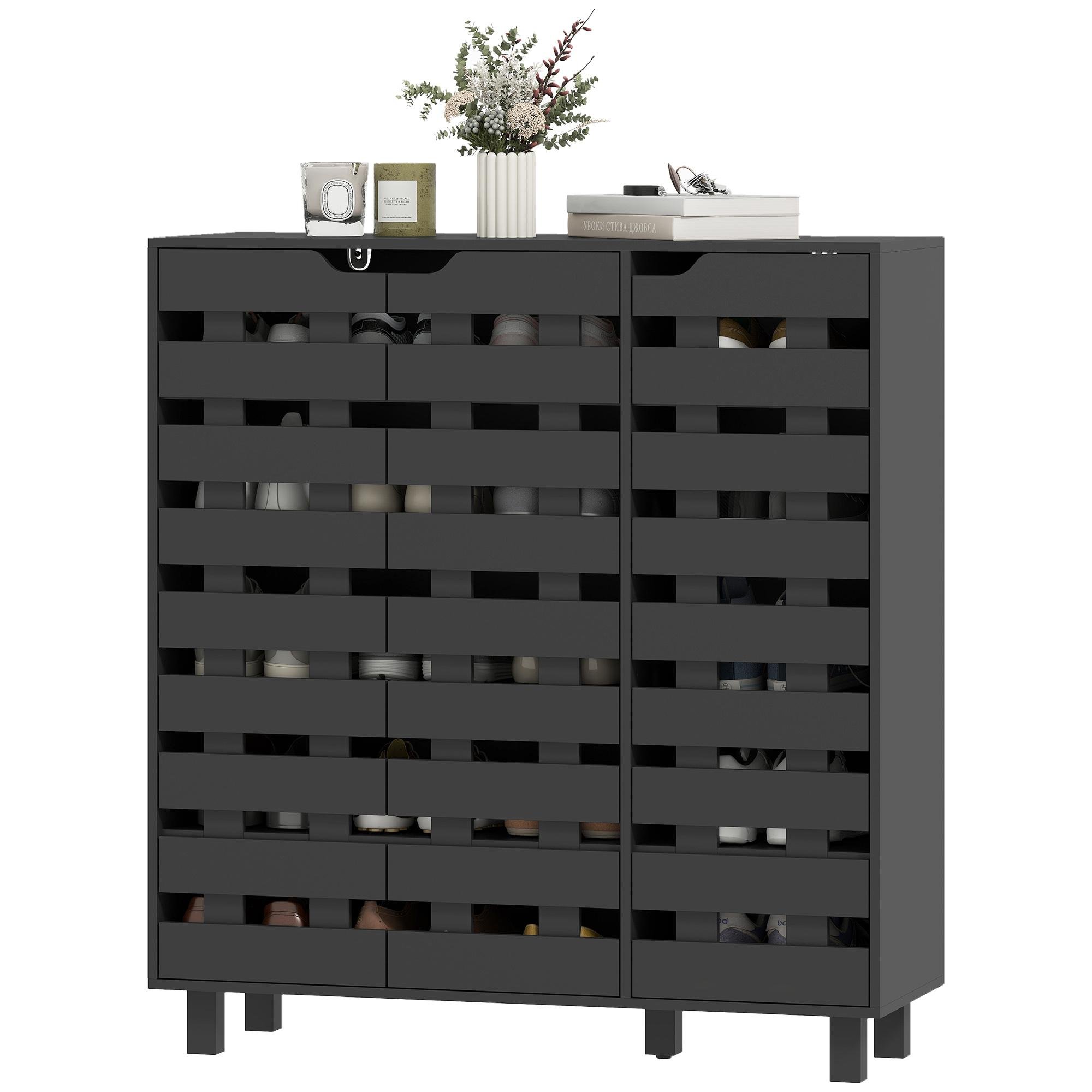 Black 20 Pair Shoe Cabinet with Adjustable Shelves