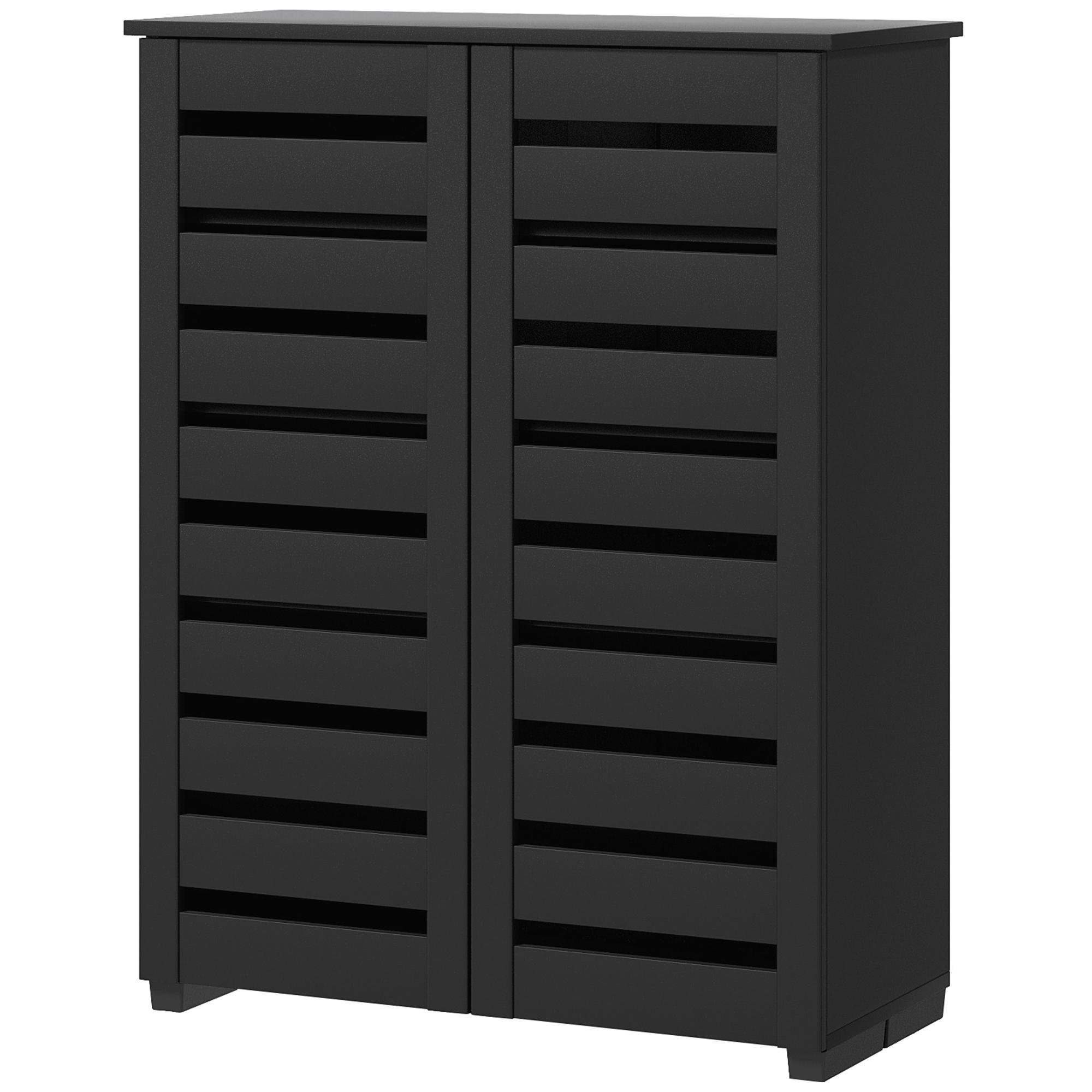 Black 15 Pair Shoe Cabinet with Slatted Doors