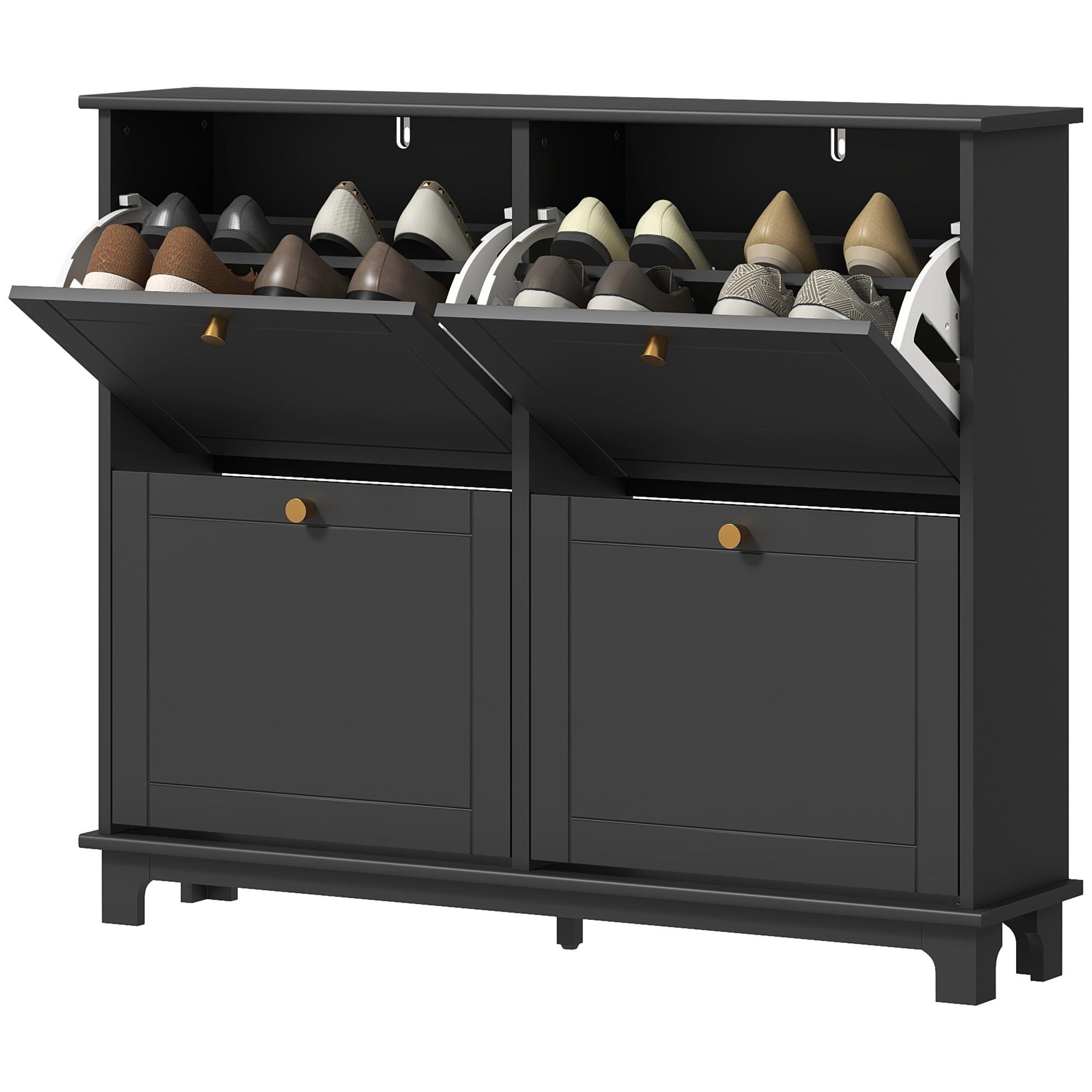 Black 4 Drawer Shoe Cabinet with Adjustable Dividers