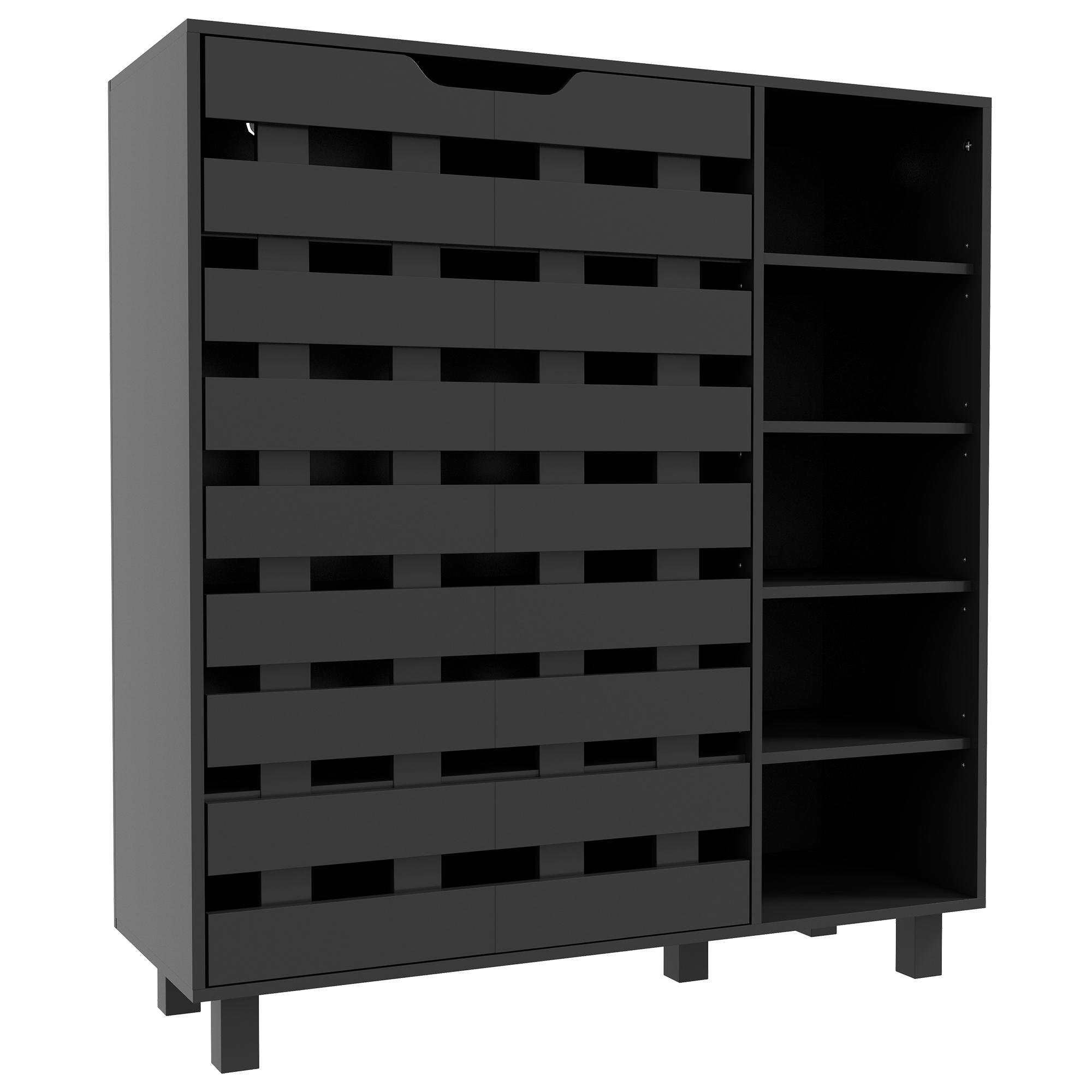 Black 21 Pair Shoe Cupboard with Open Shelves