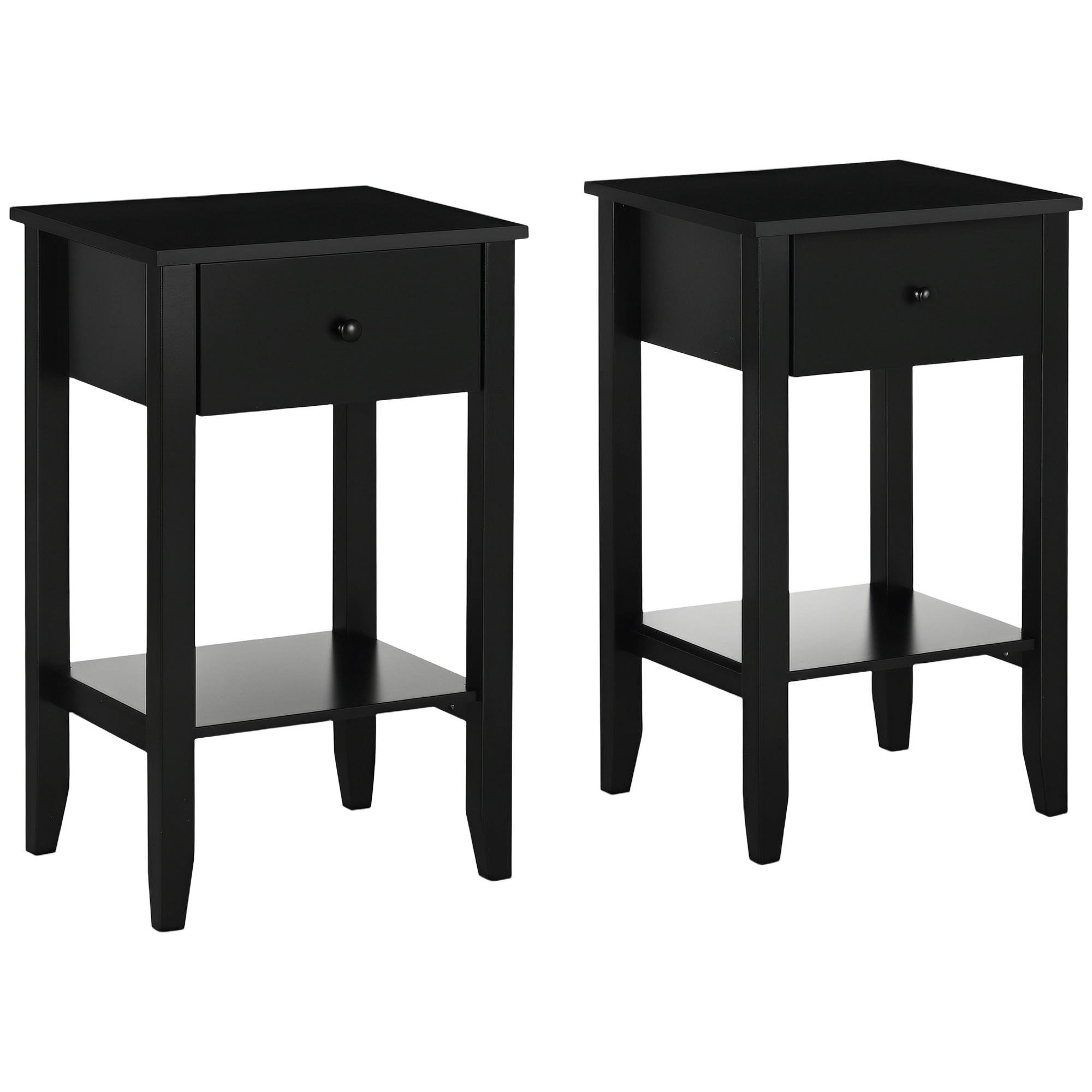 Black Drawer Side Table with Open Shelf, 15.7 x 13.4 x 25.6 in