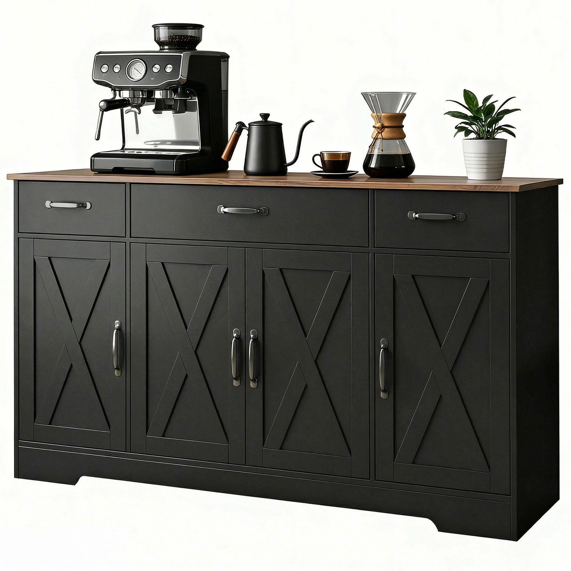 55 inch black sideboard with barn doors and adjustable shelves