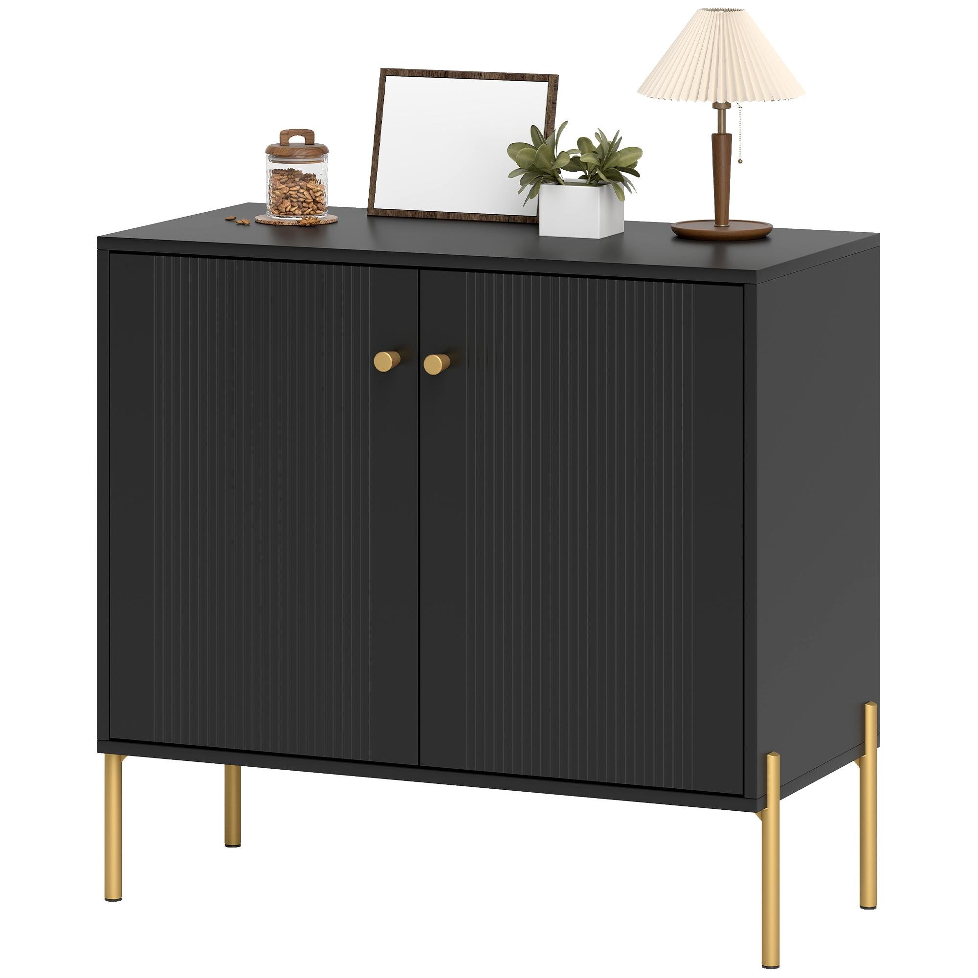 Black Fluted Door Sideboard with Adjustable Shelf