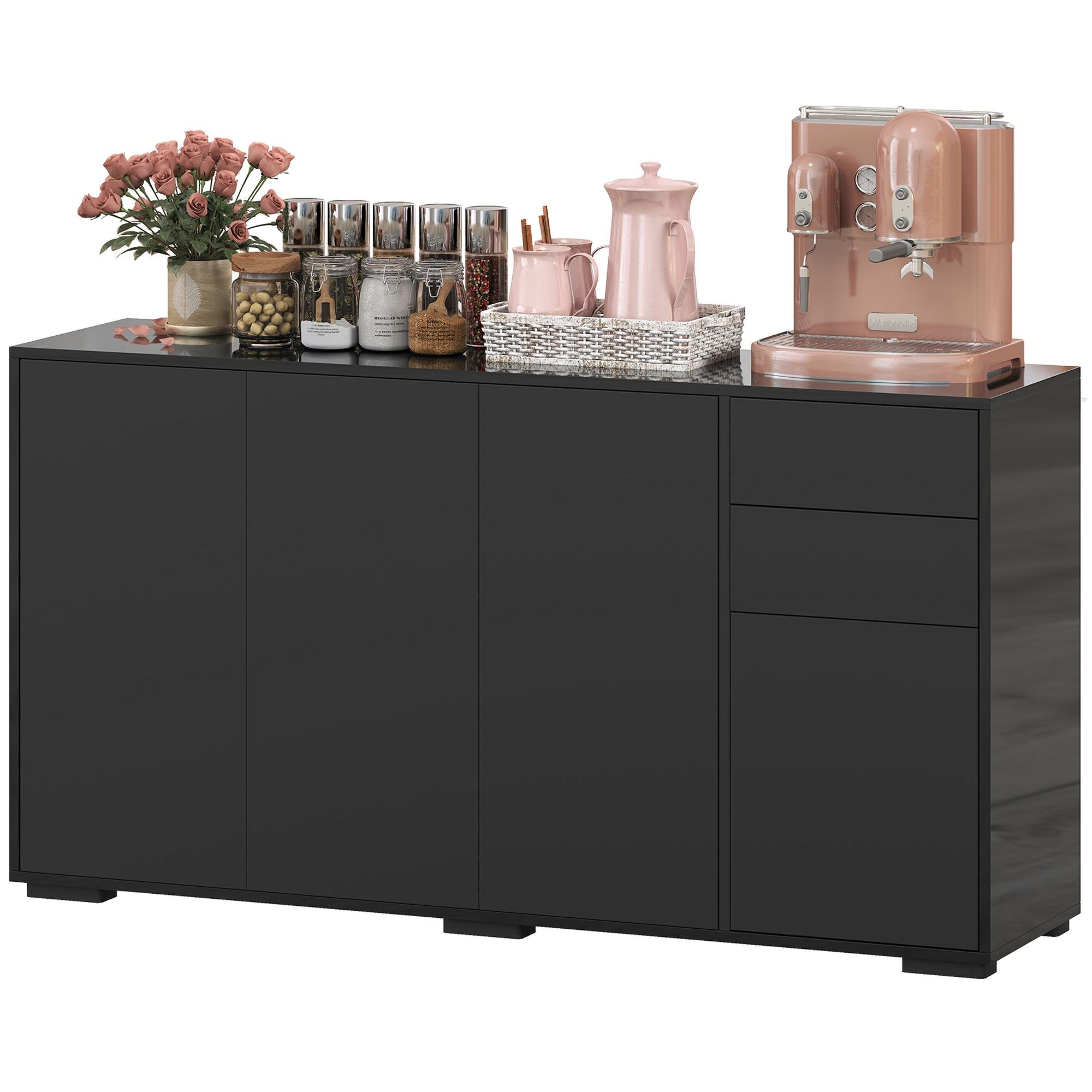 Black Four-Door Coffee Bar Cabinet with Push-Open Storage