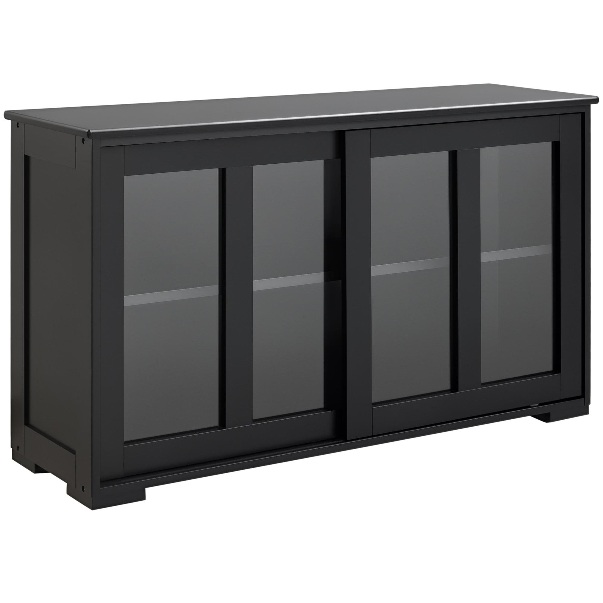 Black Glass Door Sideboard with Sliding Storage