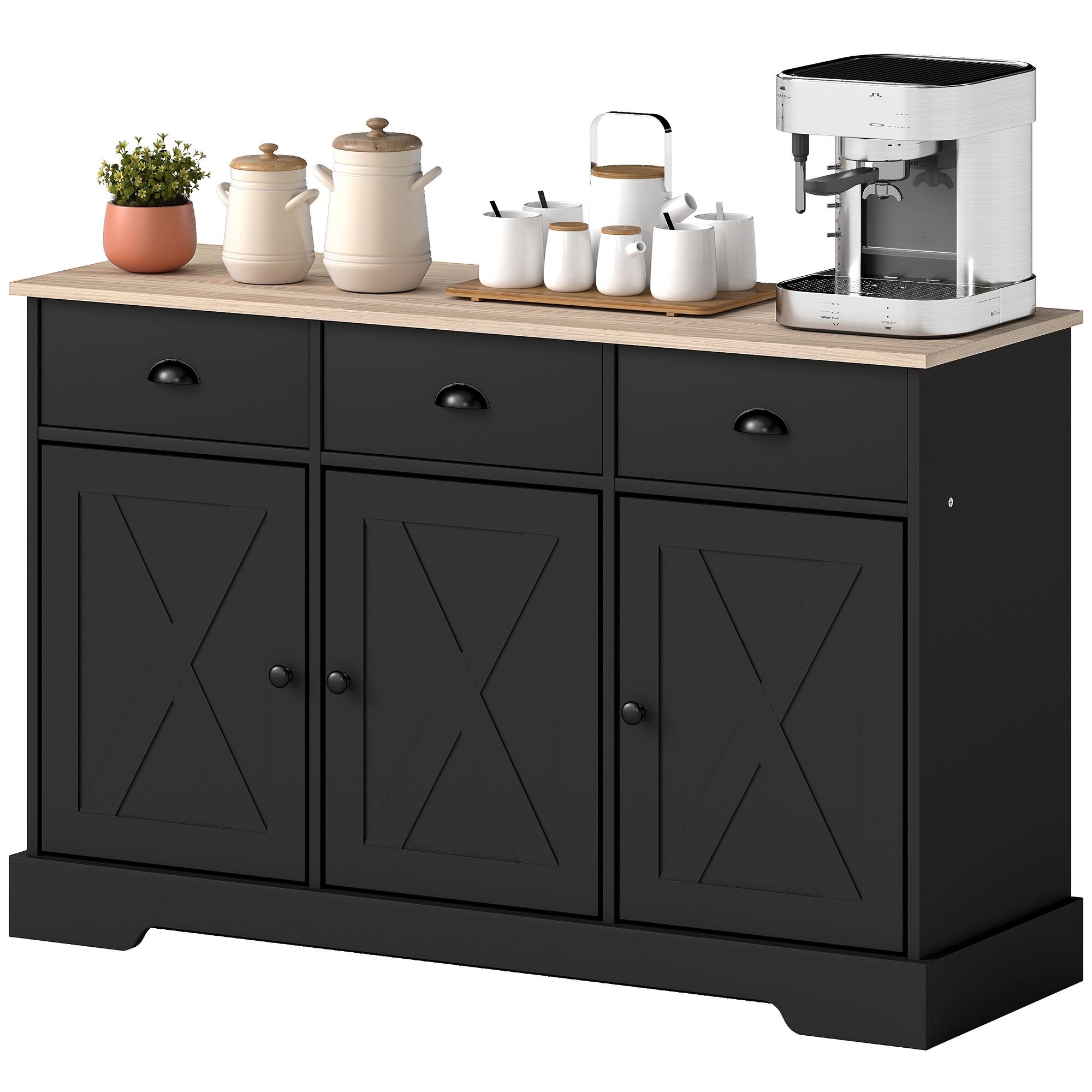 46.5 inch black sideboard - 3 Drawers, 3 Cabinets