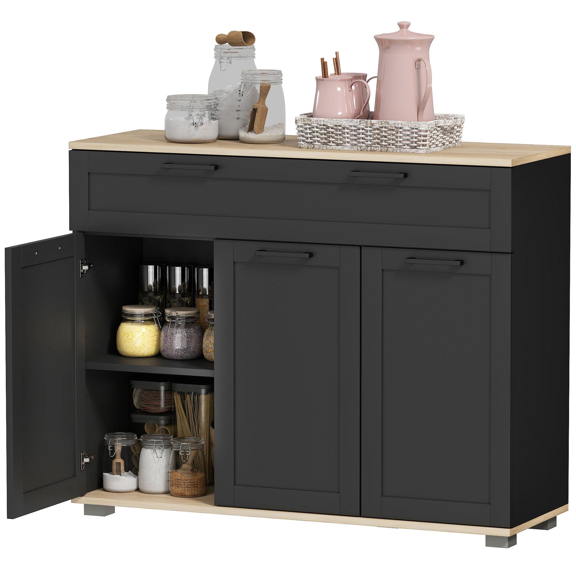 Black Natural Top Sideboard with Adjustable Shelves