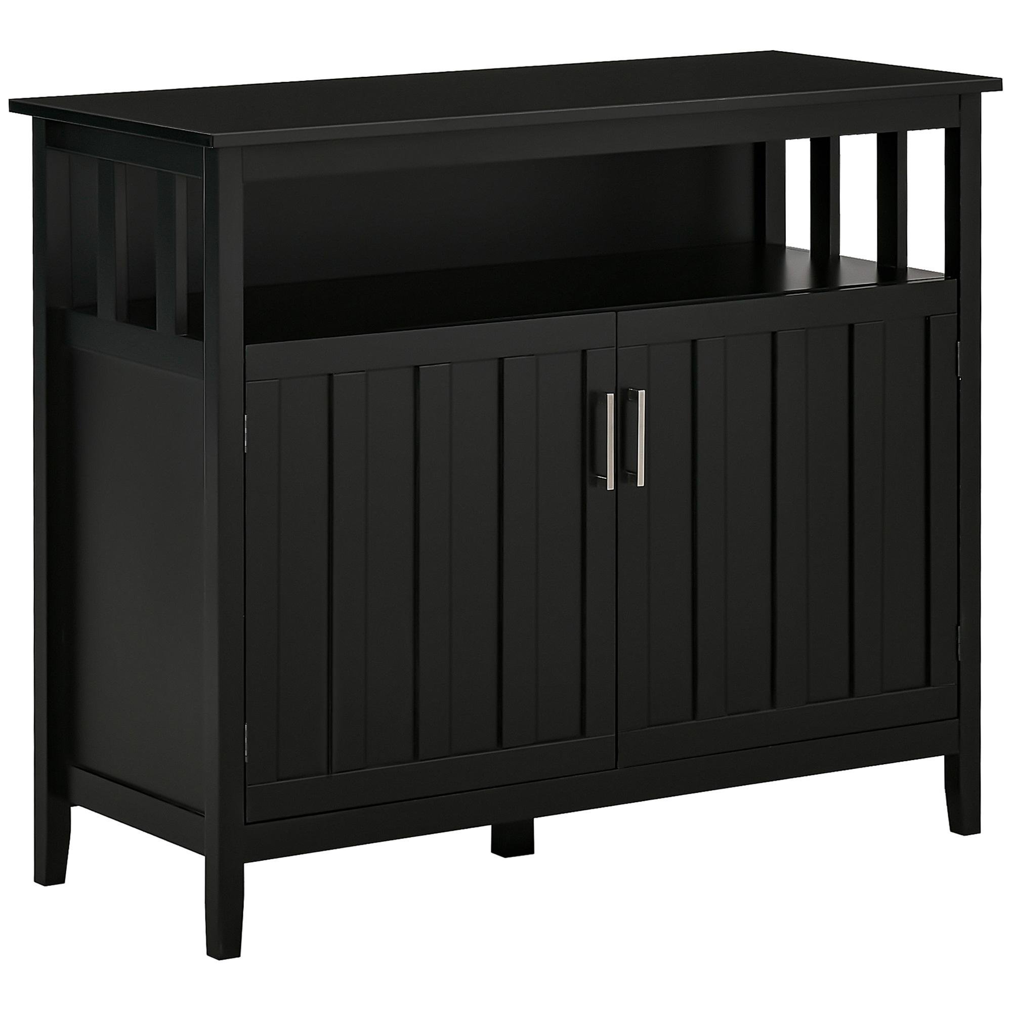 black ribbed door sideboard with open shelf, 41.75 in