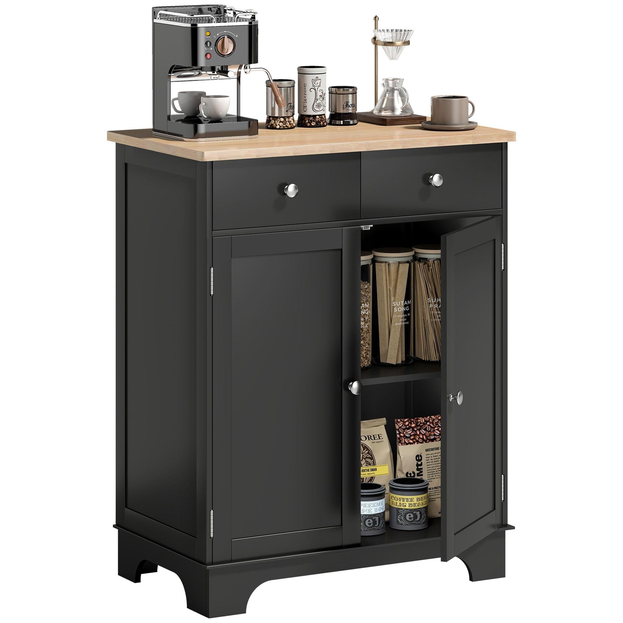 Black Rubberwood Sideboard with Adjustable Shelf