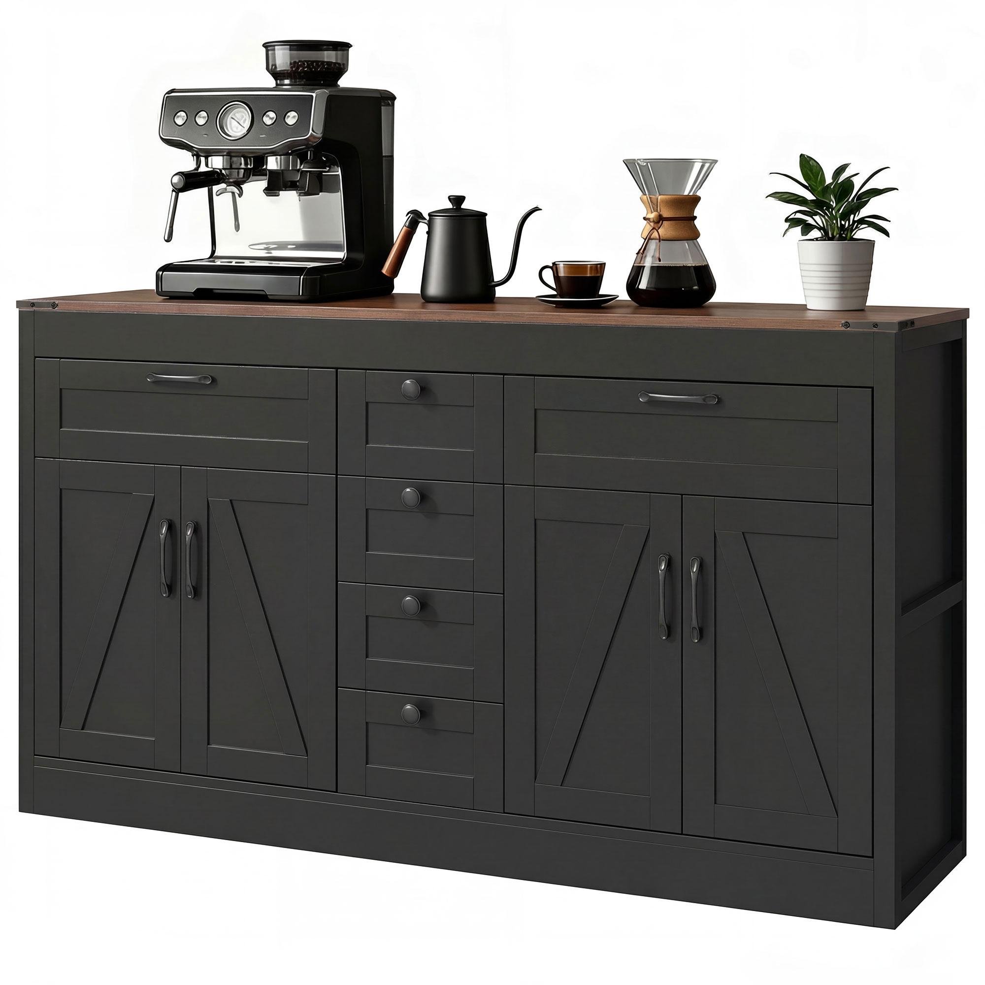 Black Six Drawer Sideboard with Barn Doors