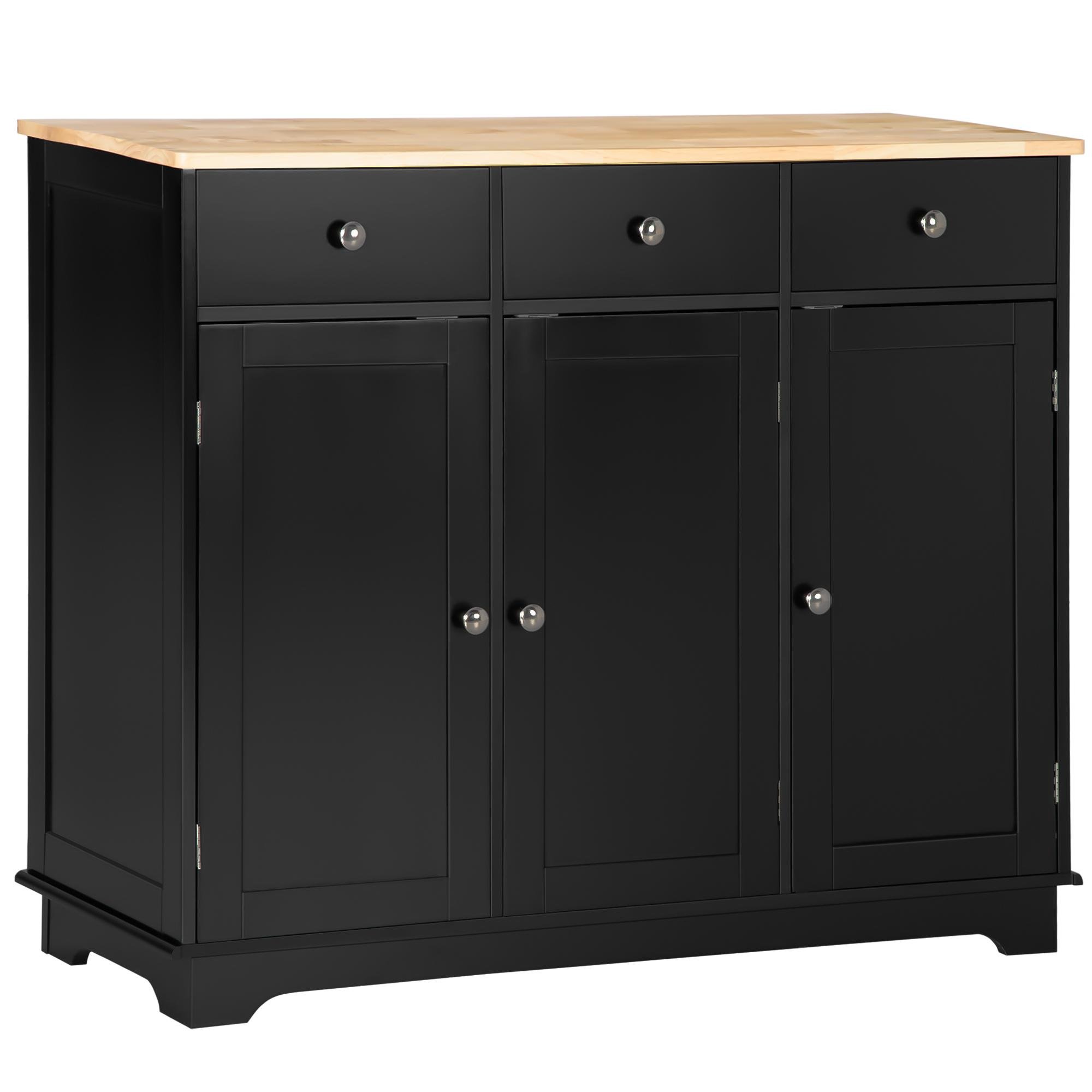 Black Rubberwood Top Sideboard with 3 Doors